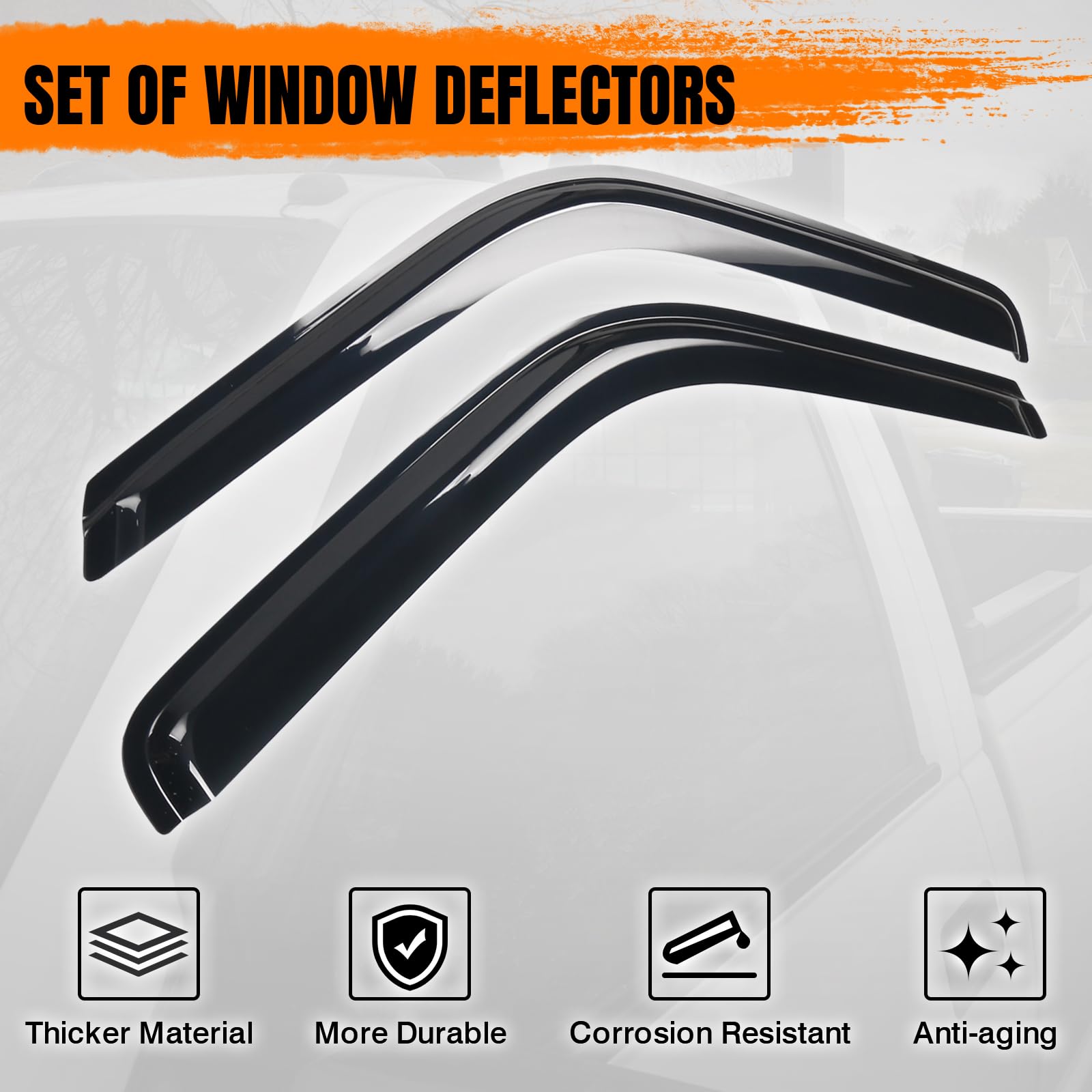 Tape On Window Visor Deflectors Compatible With 1988-1998 Chevy C & K Reg Cab Pickup, Acrylic Slim Style Smoke Tinted Window Rai