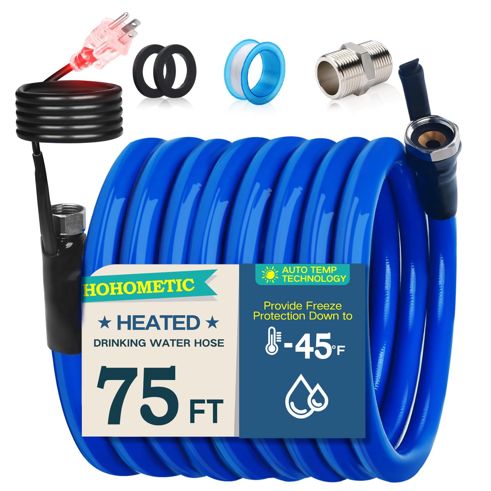 Hohometic 75Ft Heated Water Hose For Rv,-45 ? Antifreeze 4.0 Upgraded Heated Drinking Garden Water Hose,Rv Accessories,Rv Water