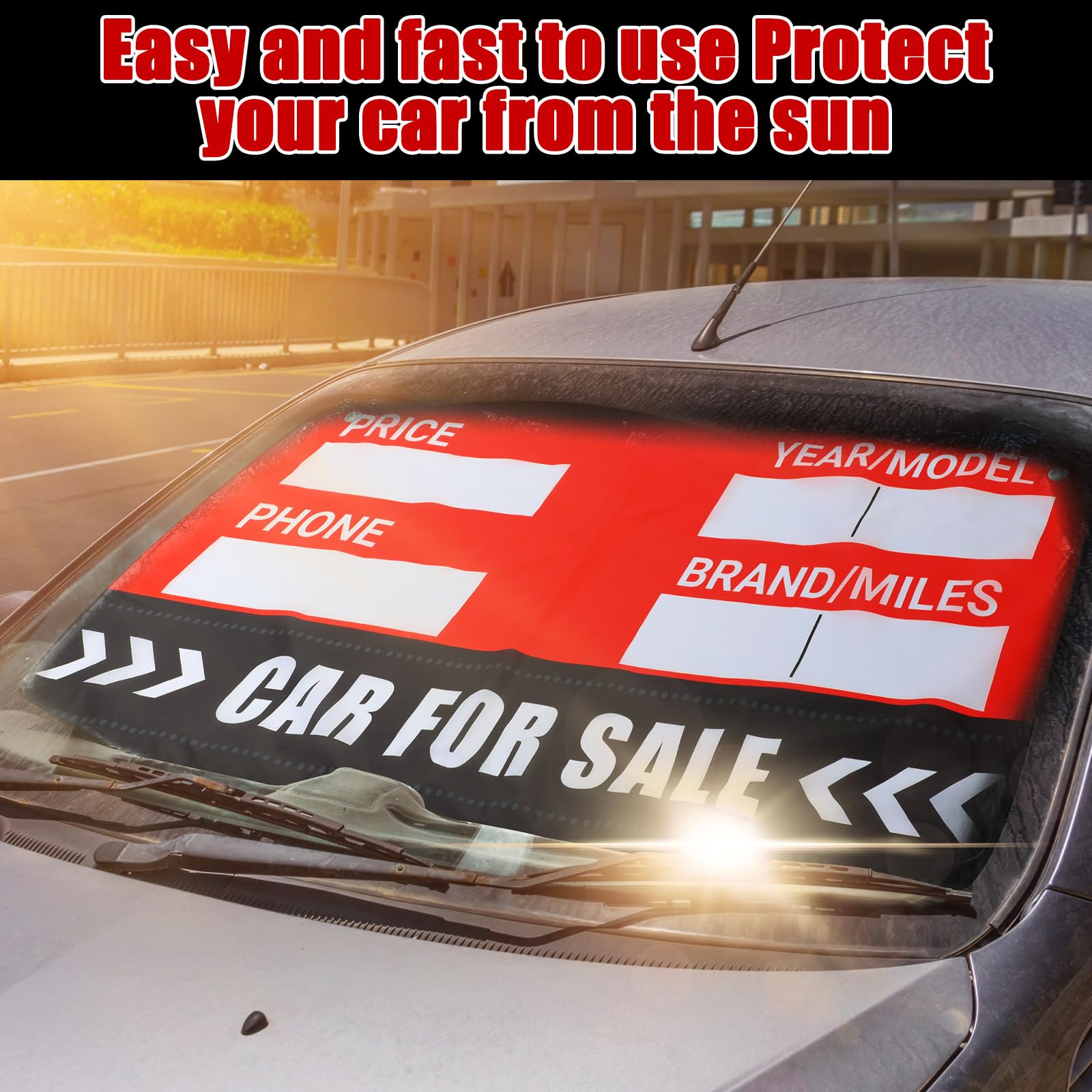 Jingmore for Sale Sign for Vehicle Windshield Sun Shade Quickly Sell Your Car or Truck Foldable Car Front Window Sunshade for Su