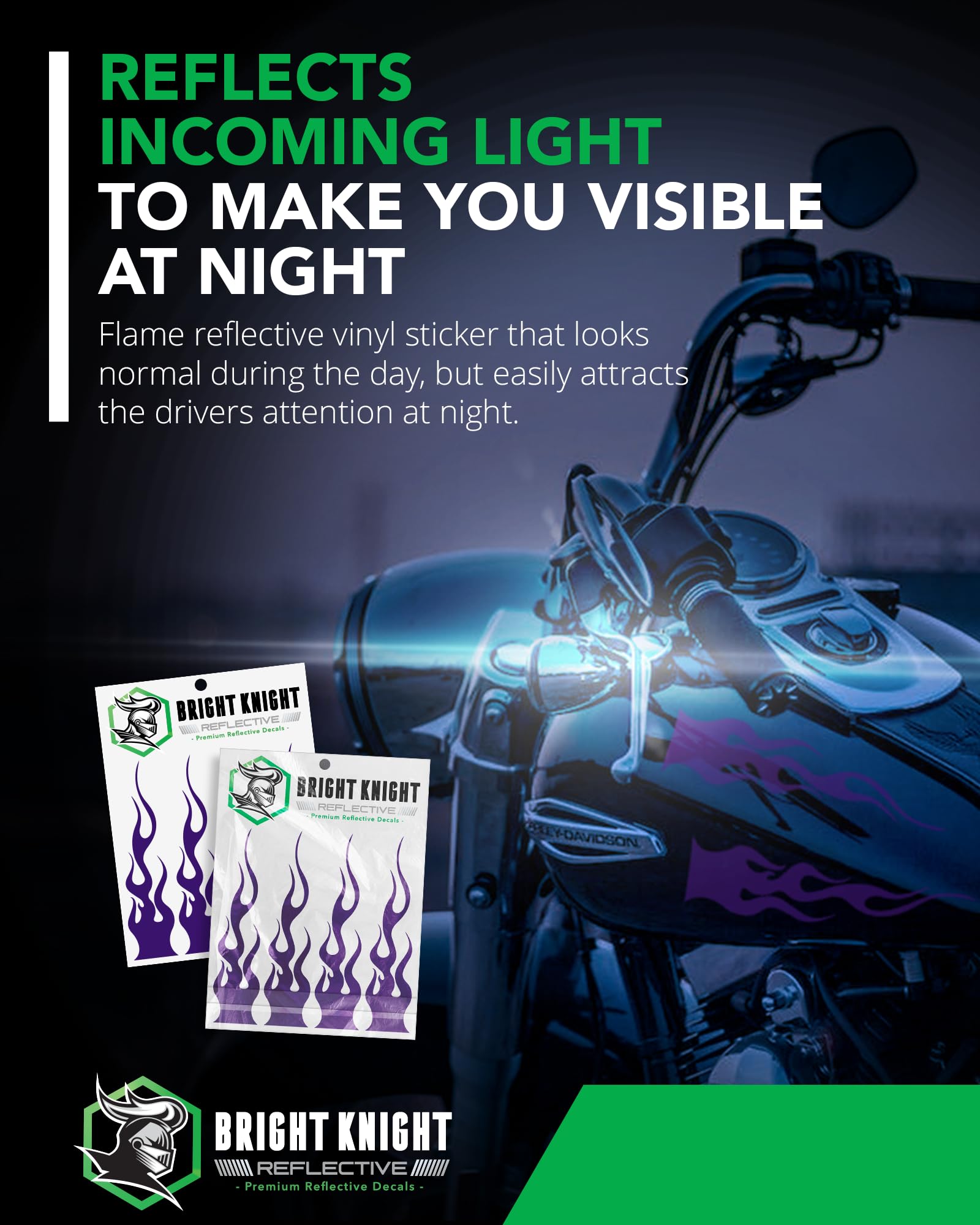 Bright Knight Reflective Flame Stickers, 4 Pcs Purple Reflective Car Sticker Decal With 3M Retro-Reflective Vinyl, Self-Adhesive