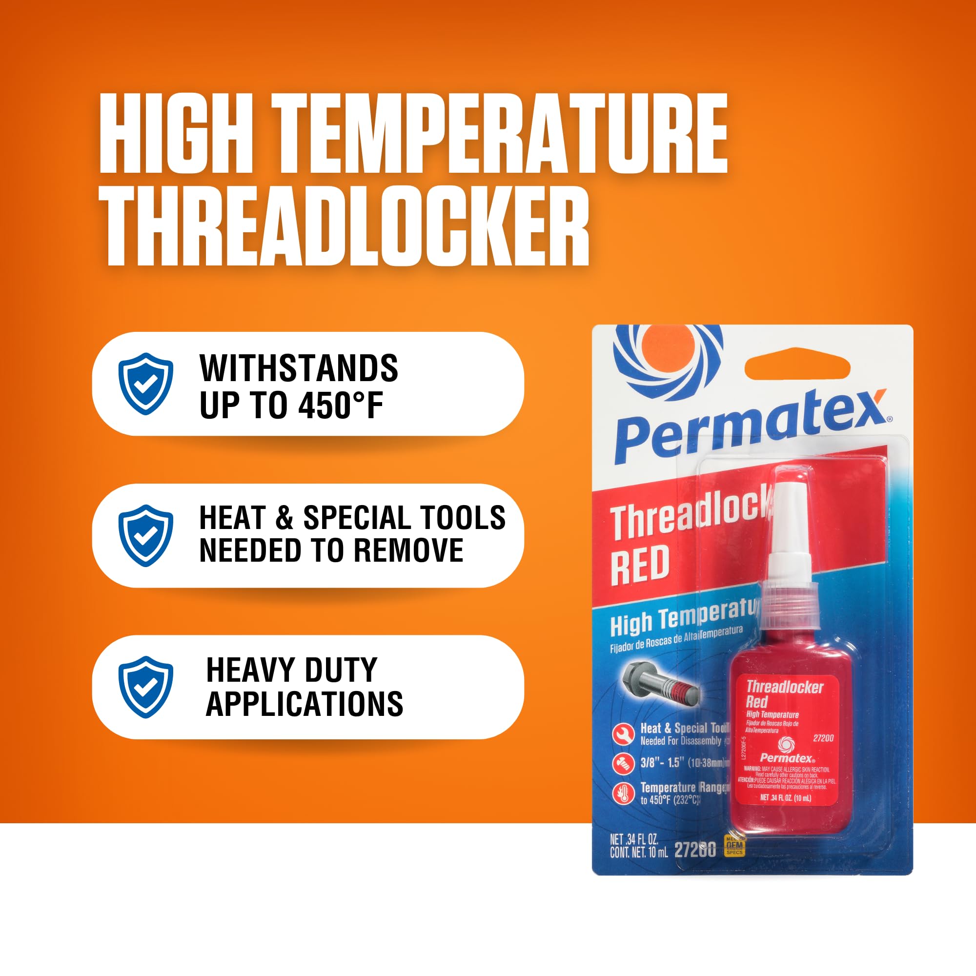 Permatex 27200 Hiigh Temperature Threadlocker Red, 10 Ml