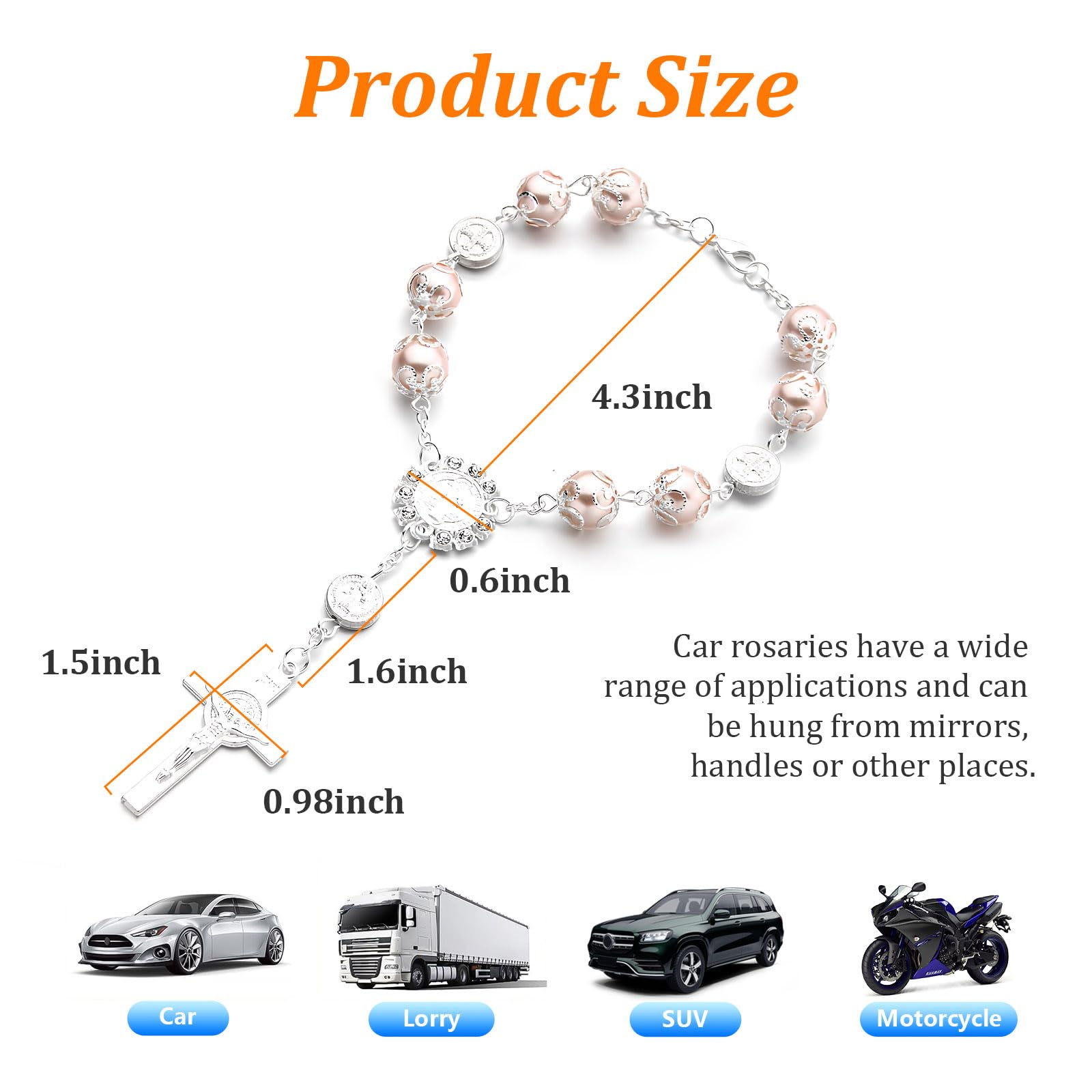 Ziciner Car Rosary for Rearview Mirror, Personalized Blessing Rear View Mirror Hanging Decor, Auto Rosary Pendant, Car Interior