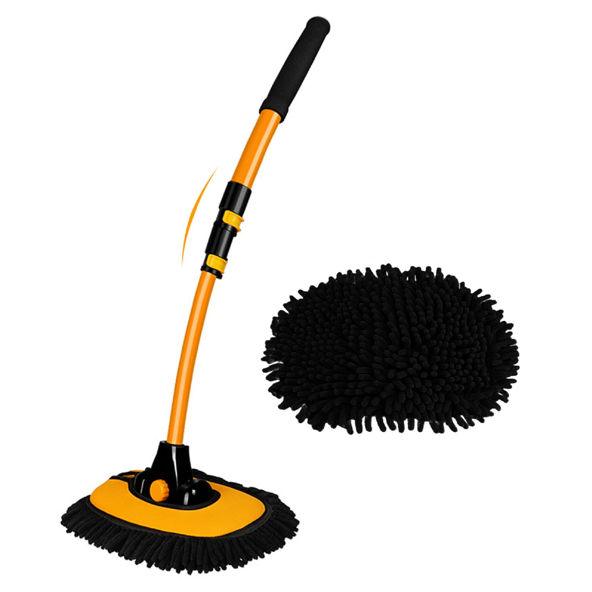 15° Curved Car Cleaning Brush With Telescopic Handle 43 Aluminum Alloy Long Rod Wash Mop For Washing Caravan Van Truck Boat Rv Roof Soft Chenille Head Duster Clean Product Not Hurt Paint Scratch Free