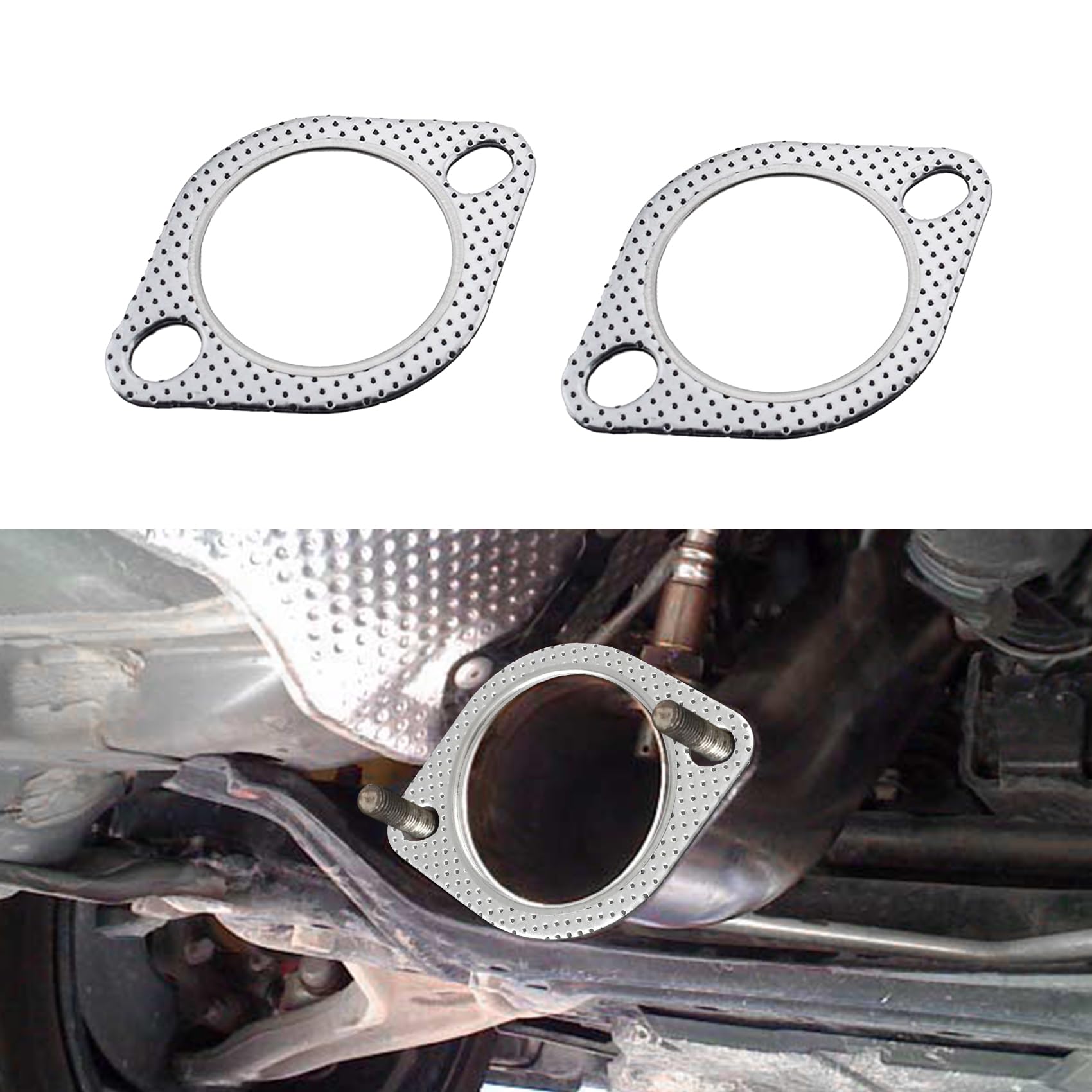 Kutyun 2PCS Car Exhaust Gasket, Exhaust Pipe Gasket, 2-Bolt 2'' Standard Exhaust Manifold Gasket, Ultra Seal Exhaust Flange Gask