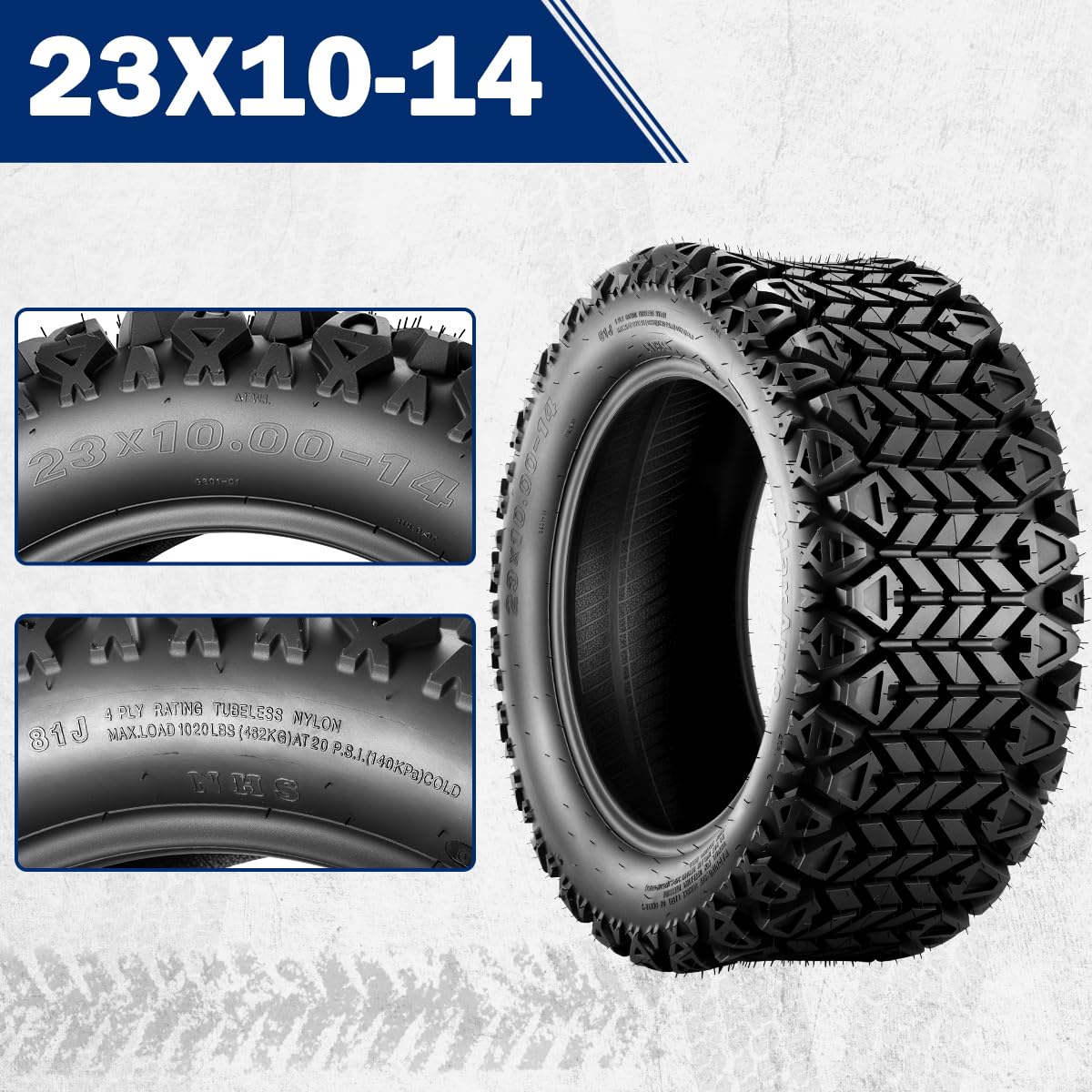 MaxAuto 23X10-14 Golf Cart ATV Tires, 23x10x14 Golf Cart Tires, All Terrain UTV ATV Tire Trail Tire, 23x10 14 Mud Sand Off-Road
