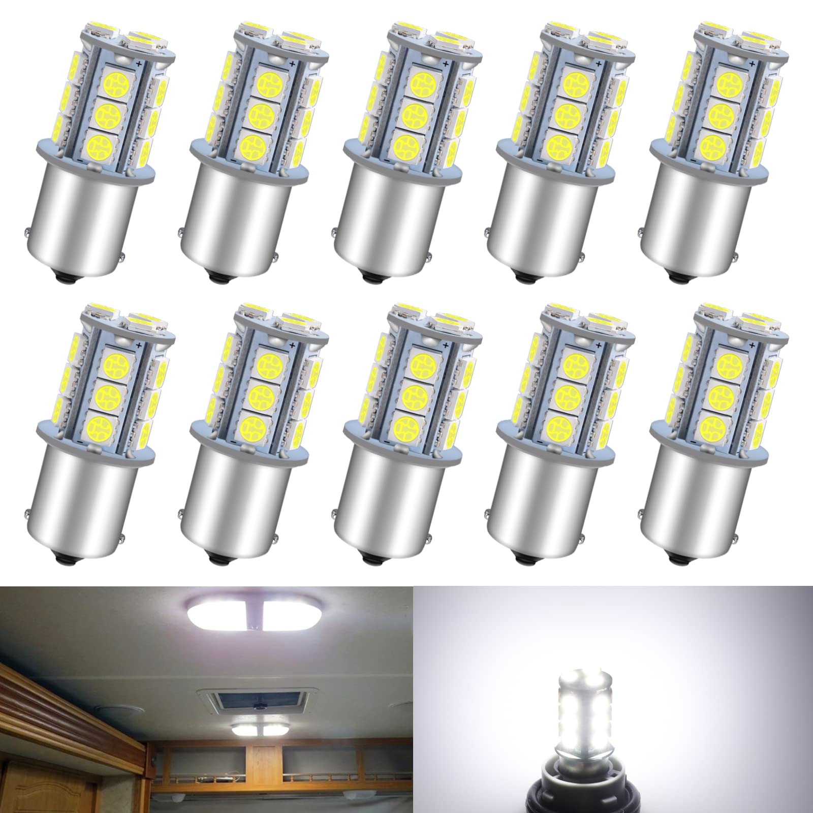 Qoope 1156 Led Bulb White Super Bright 1141 7506 1003 1073 Led Bulbs Rv Light Bulbs Replacement 5050 18Smd For 12V Rv Camper Tra