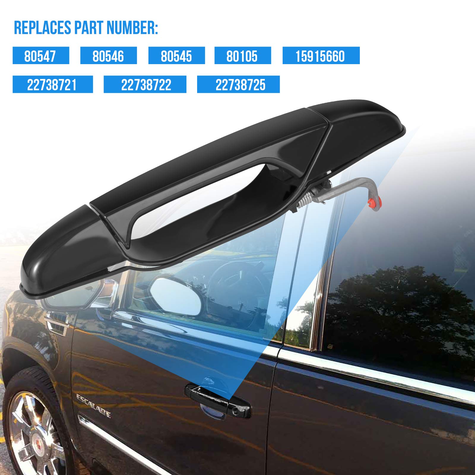 Faersi 4Pcs Exterior Black Door Handle Front Rear Driver & Passenger Side Replacements For Cadillac Escalade Chevy Silverado Gmc