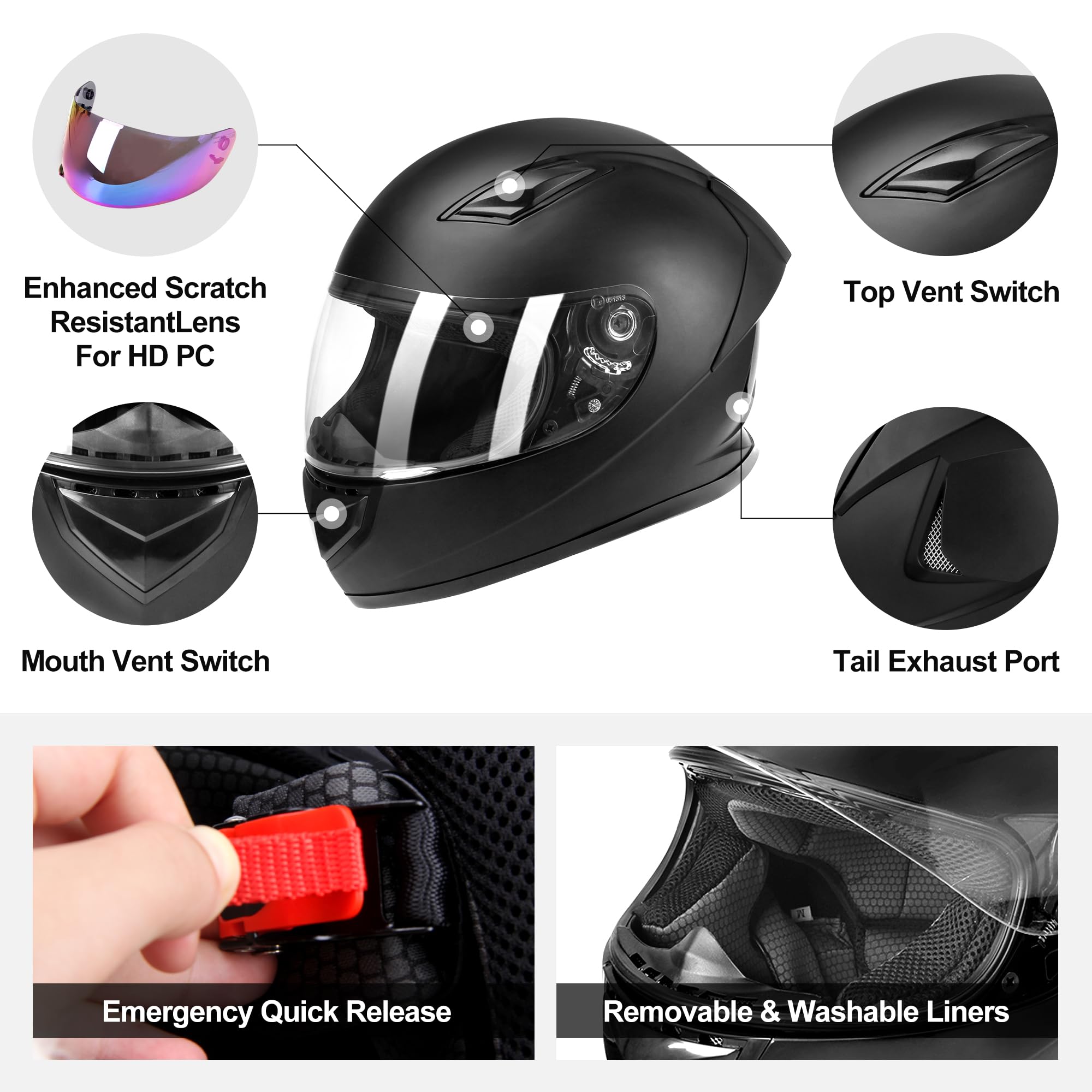 Jagasol Dot Lightweight Full Face Motorcycle Street Bike Helmets With Extra Tinted Visor For Adults Men And Women, Dot Approved(