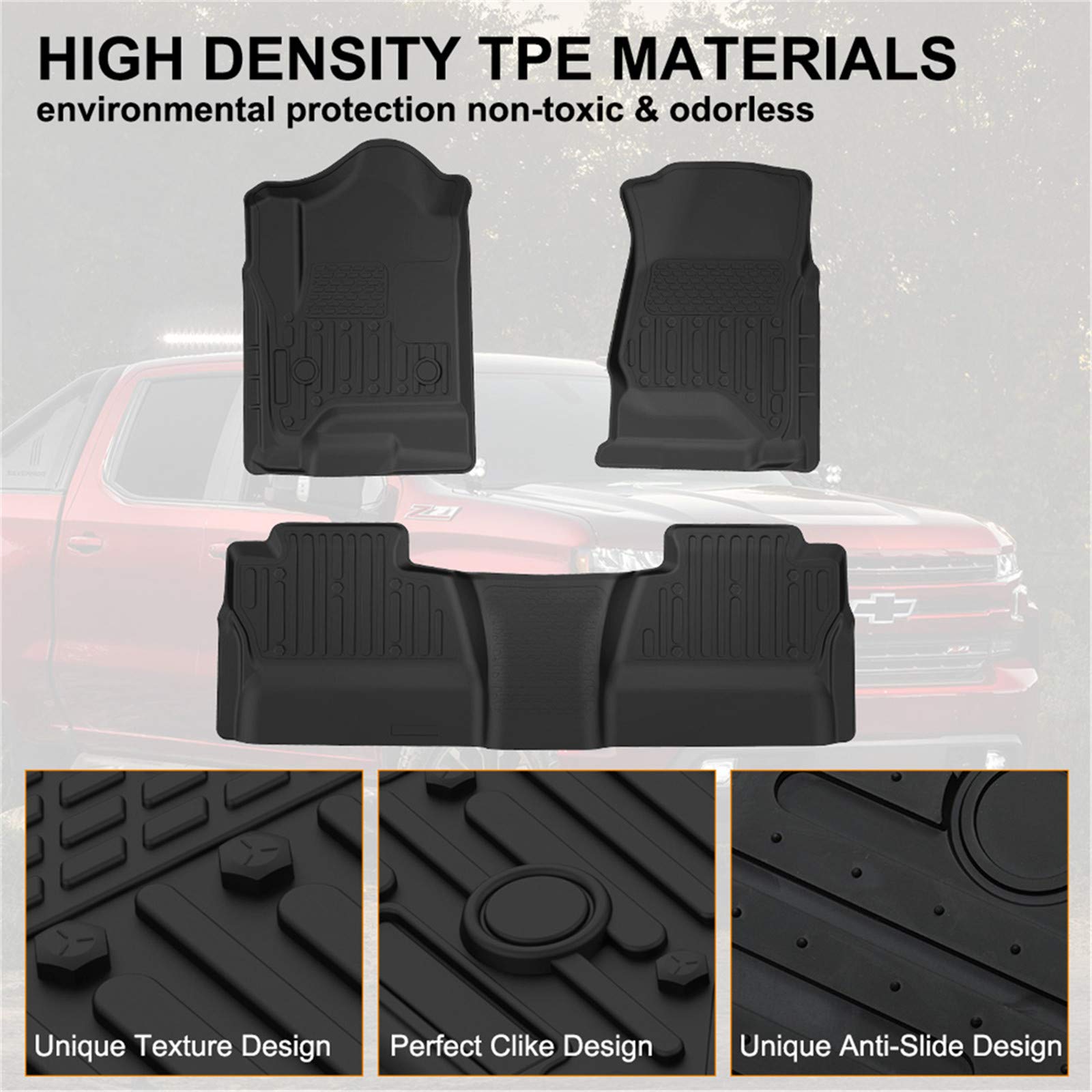 Kiwi Master Floor Mats For 2014-2018 Chevy Silverado/Gmc Sierra 1500 Crew Cab, 2015-2019 Silverado/Sierra 2500/3500 Hd Crew Cab