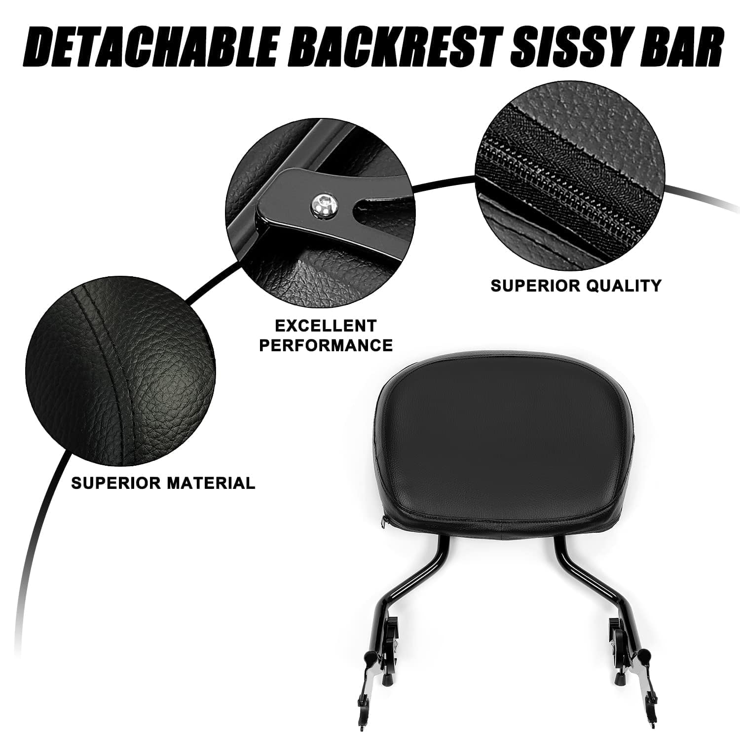 Kuafu Adjustable Backrest Sissy Bar With Leather Pad Detachable Compatible With 2009-2024 Harley Davidson Touring Road King Stre