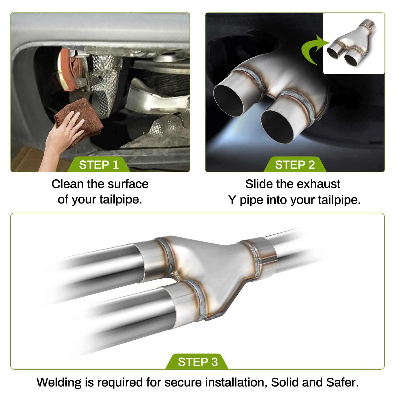 Autosaver88 Stainless Steel 3 Inch Exhaust Y Pipe, 3'' Single To 2.5'' Dual Exhaust Adapter Connector, 10'' Overall Length, Univ