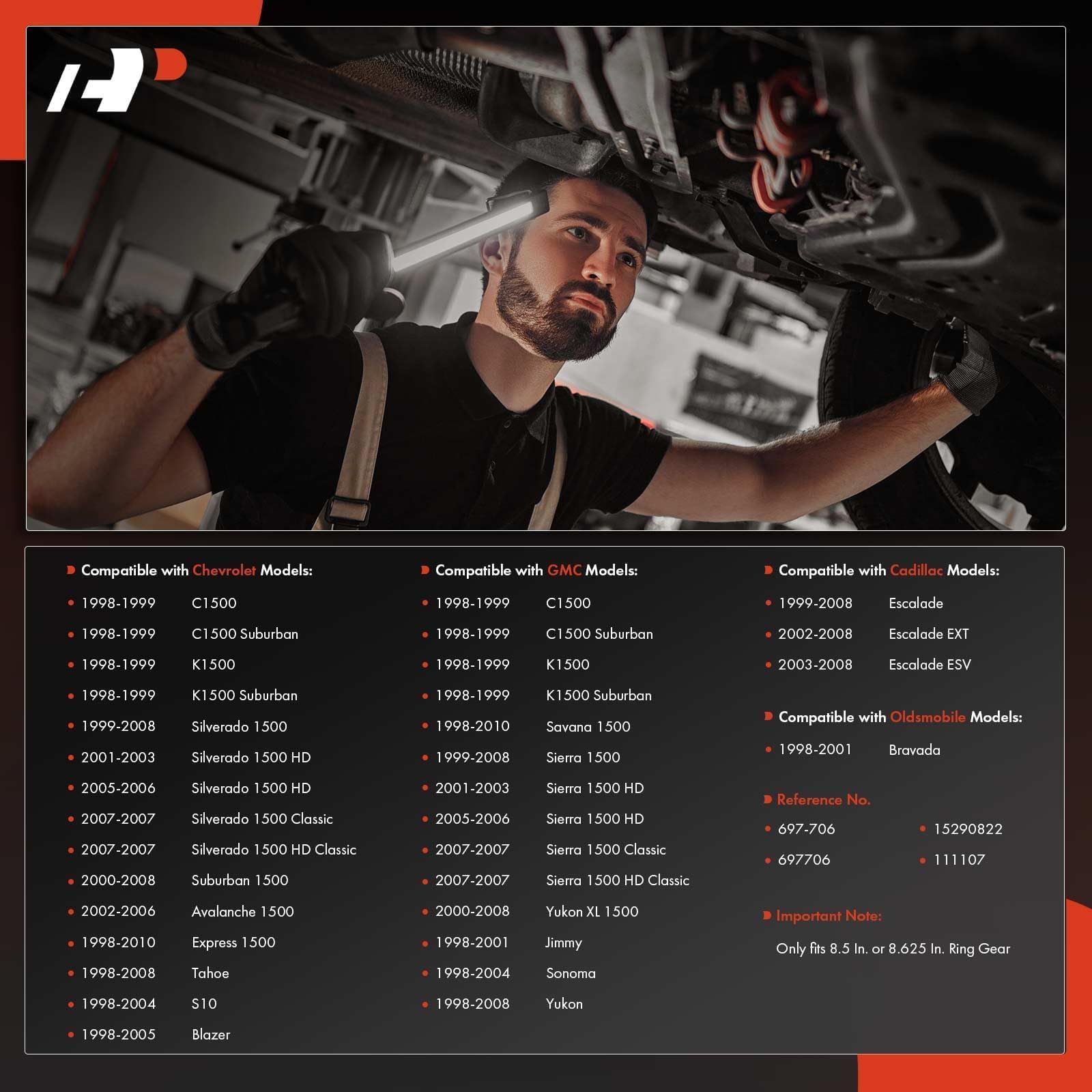 A-Premium Rear Differential Cover with Gasket & Magnet Compatible with Escalade Silverado Sierra Suburban Express Sonoma Tahoe Y