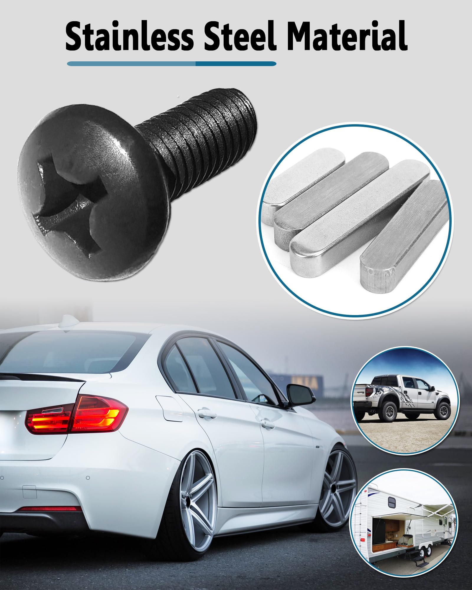 Zxfoog Black License Plate Screws- Rustproof Stainless Steel Car Tag Bolts, M6X16Mm (1/4'' X5/8'') Fasteners Hardware- Phillips