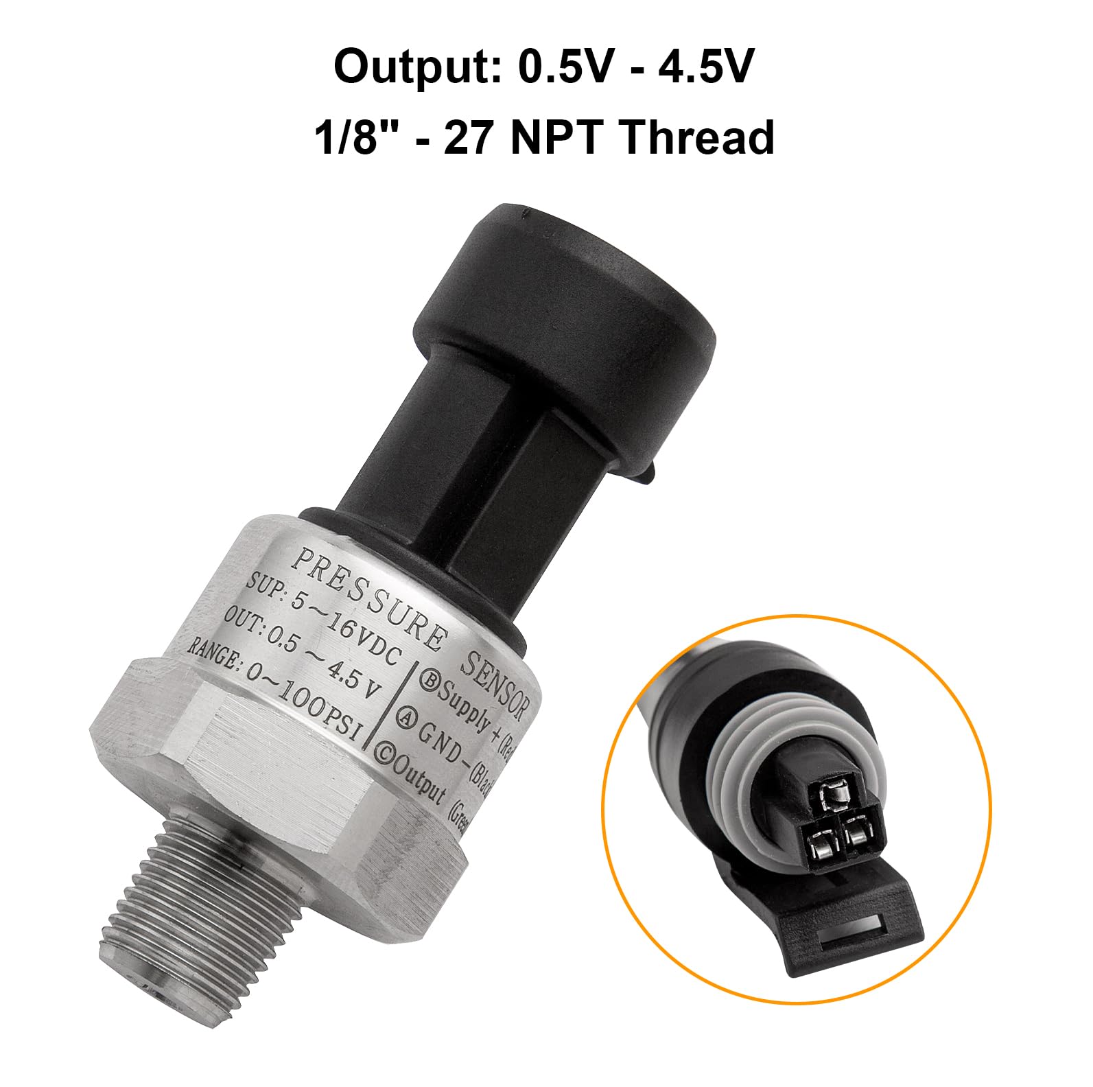 Ronybuy 100 Psi Oil Fuel Pressure Sensor Transducer Sender 1/8'' -27 Npt Thread With Harness Kit For Fuel Oil Air Water, 316 Sta