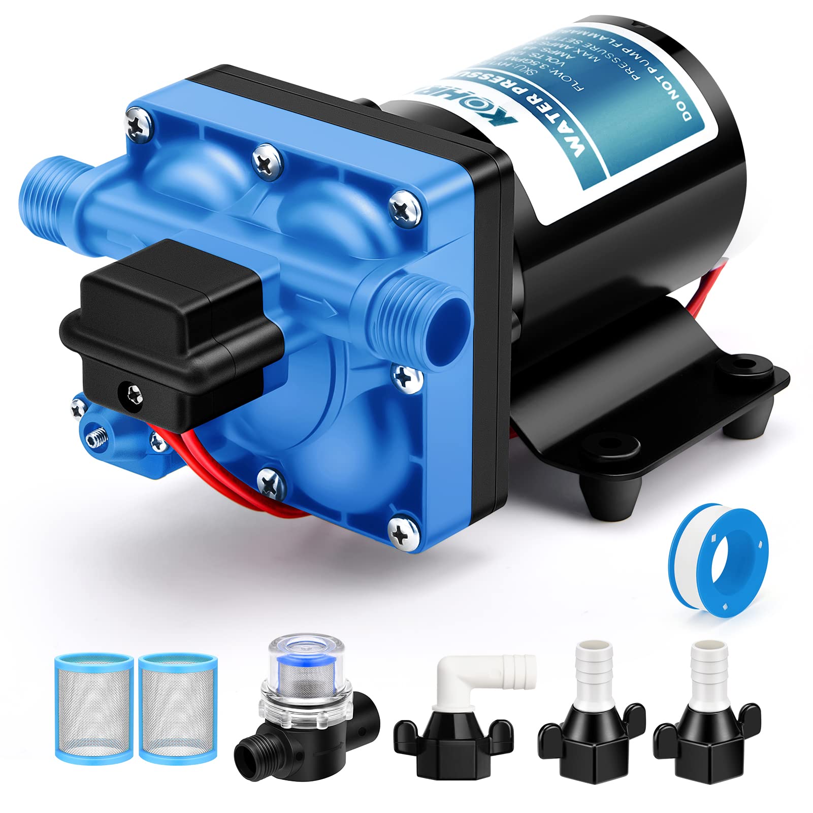 Kohree Rv Water Pump 3.5Gpm 55Psi 12V Quiet Dc Diaphragm Fresh Water Pump For Camper, Rv Marine, Yacht, Caravan, With Pressure S