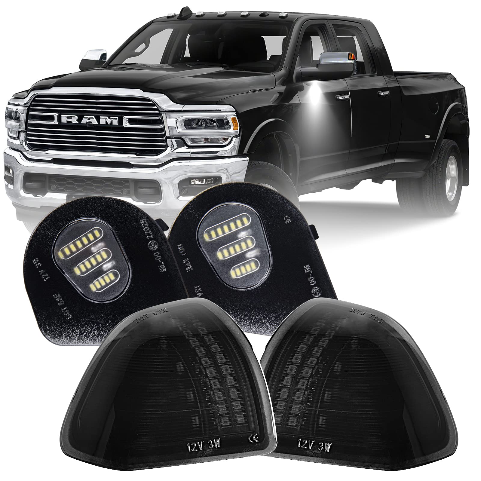 Gempro Led Side Mirror Turn Signals Puddle Lights Kits Assembly For 2010-2018 Dodge Ram 1500 2500 3500 4500 5500 Towing Mirror L