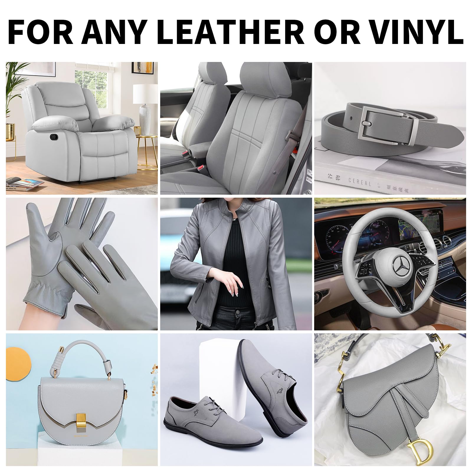 Leather Recoloring Balm,8.5Oz Leather Color Restorer,Gray Leather Repair Kit For Furniture And Car Interior,Leather Couch Scratc