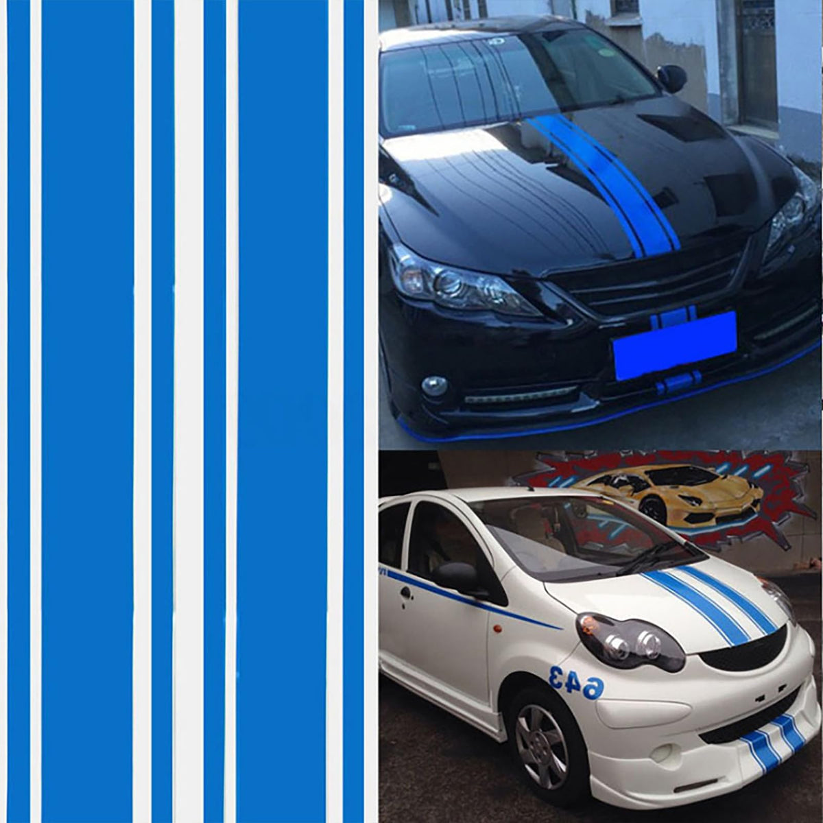GKmow 2 PCS Car Hood Stickers, Modified Racing Vinyl Stripe Decals, Hood Bumper Decorations, Universal Body Stickers for Most Ca