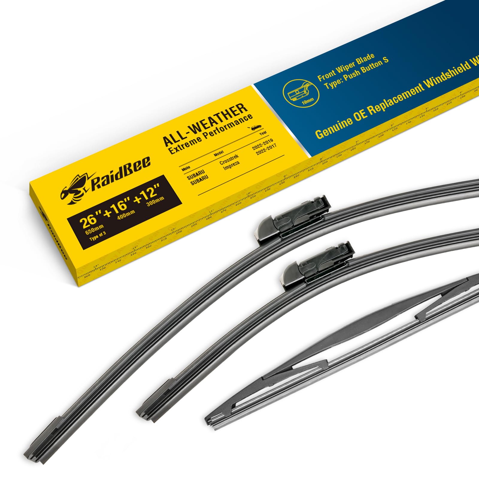 Raidbee Oem Wiper Blades,3 Set Quiet Automotive Replacement Windshield Wiper Blades For Subaru Impreza 20-17,Crosstrek 22-18 Fro