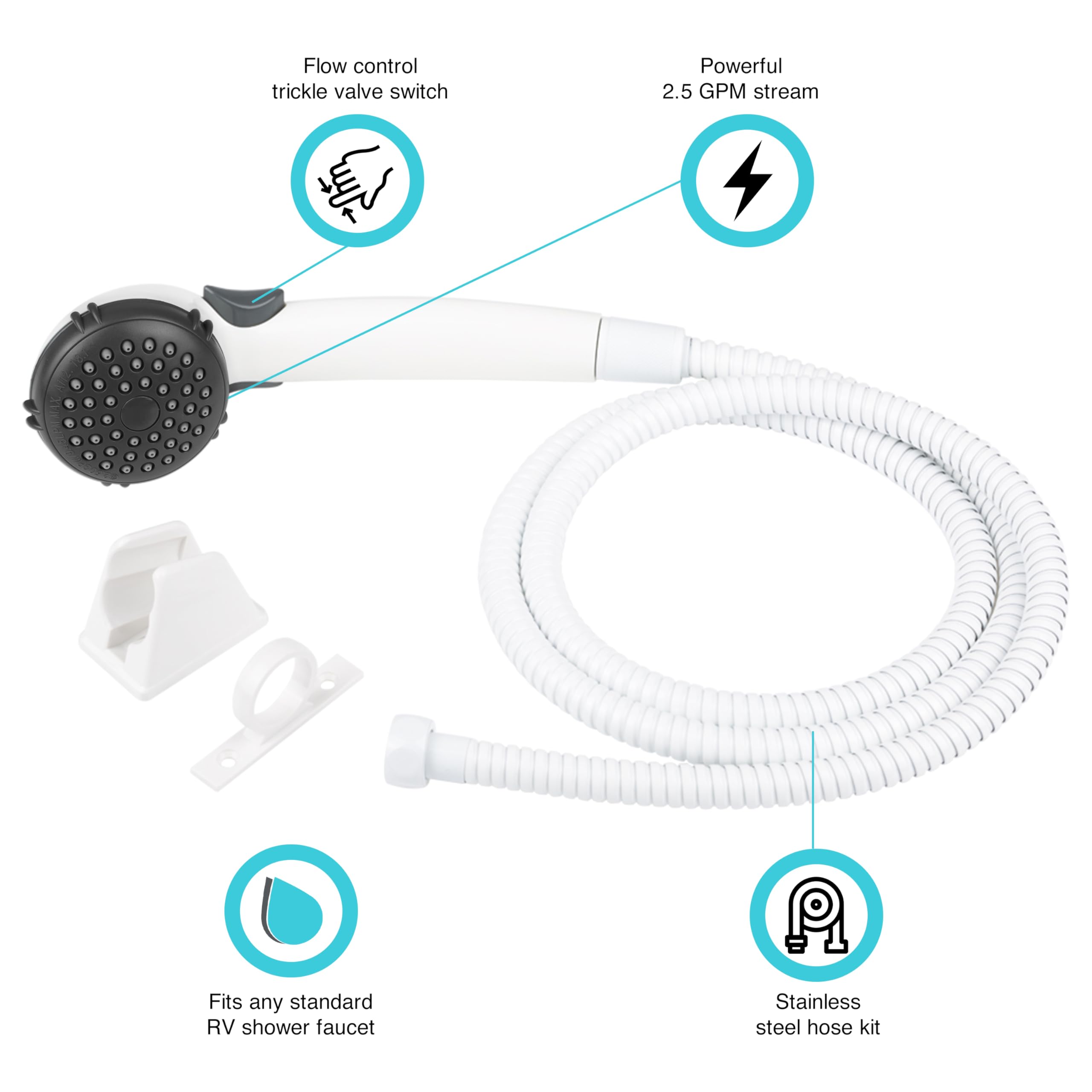 Dura Faucet Df-Sa400K-Wt Rv Hand Held Shower Head - Stainless Steel Hose Kit (White)