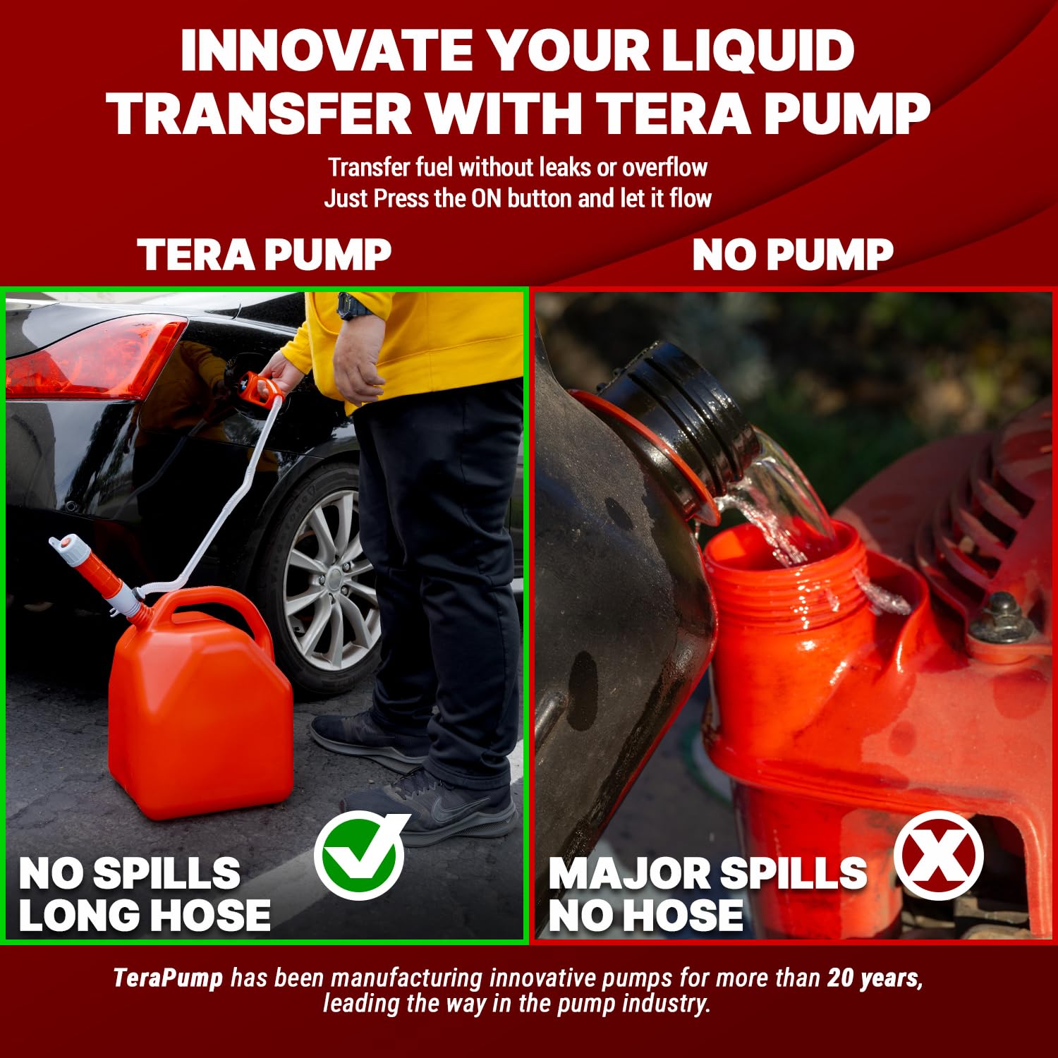 TERA PUMP Automatic Battery Powered Liquid Transfer Pump w/Gas Pump Style Nozzle for Water & Fuel - Portable & Compact Hand Fuel