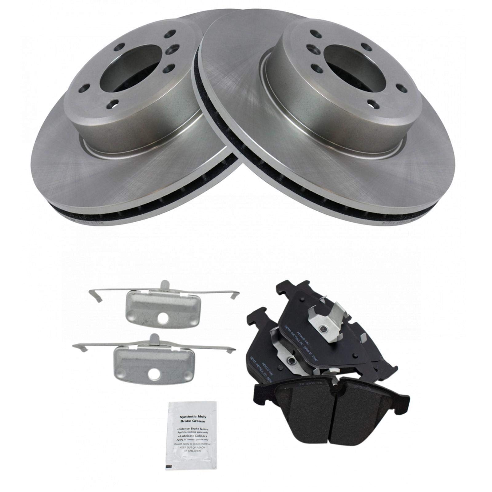 Trq Rotor & Brake Pad Kit Semi Metallic Front For 04-10 Bmw 525 528 530 535