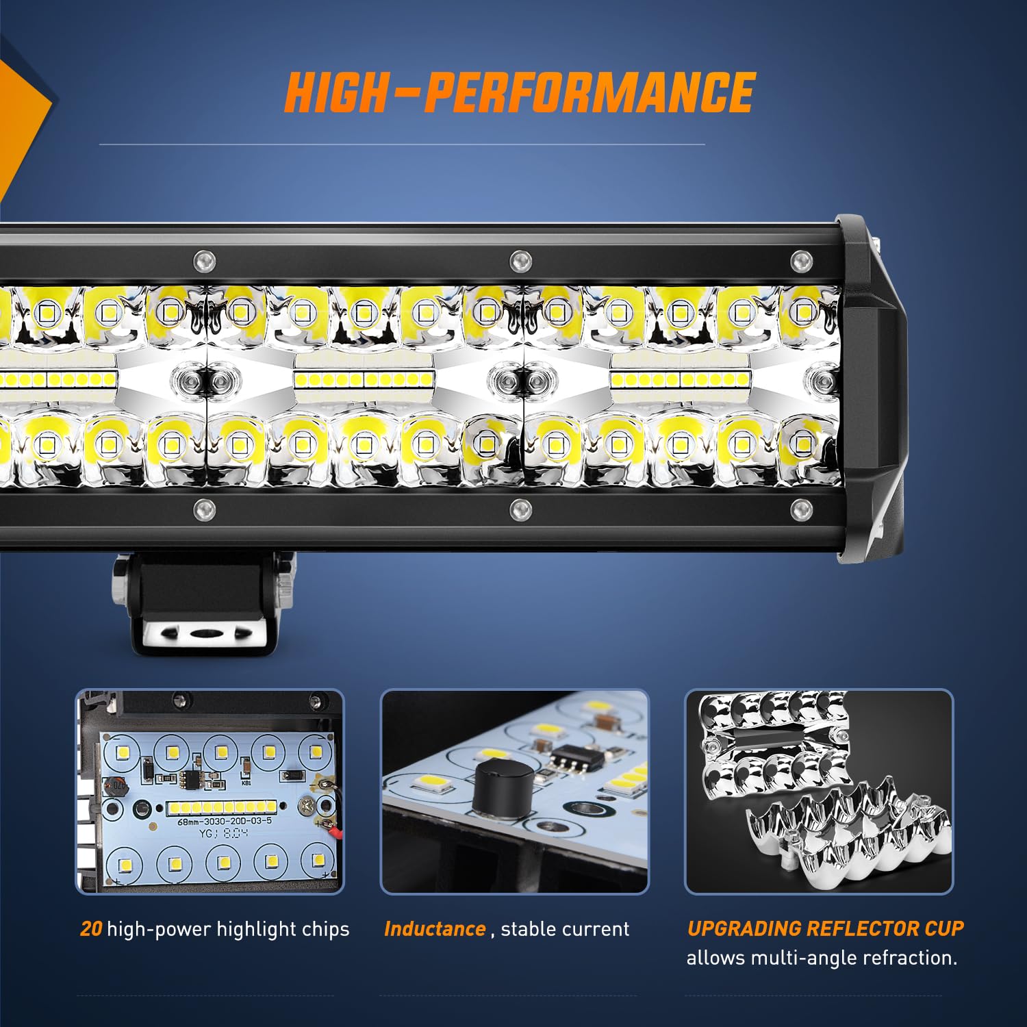 Nilight 20 Inch 420W Triple Row LED Light Bar, 42000LM, Aluminum, with Wiring Harness & Bracket, Model ZH453, Off-Road & Boat Use