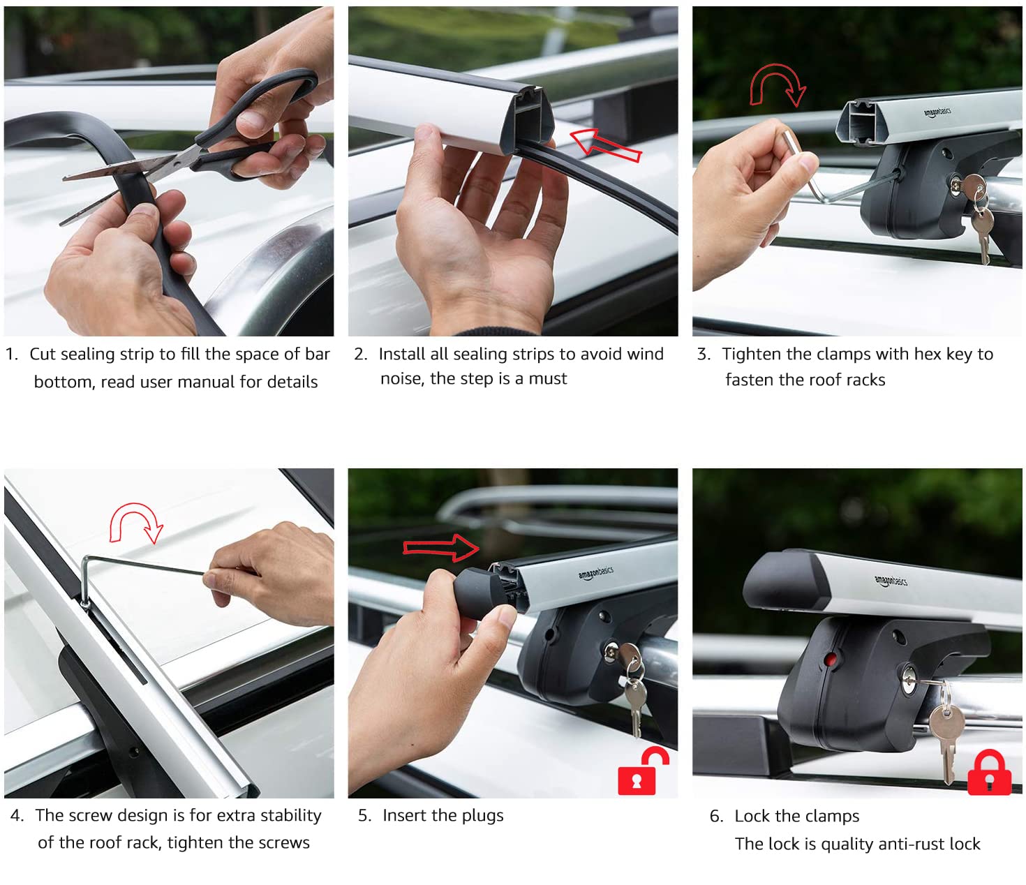 Amazon Basics Cross Rail Roof Rack, 52 in, Aluminum, Fits up to 46" Spans, Black/Silver, Pack of 2, Model DS-RB-004-1