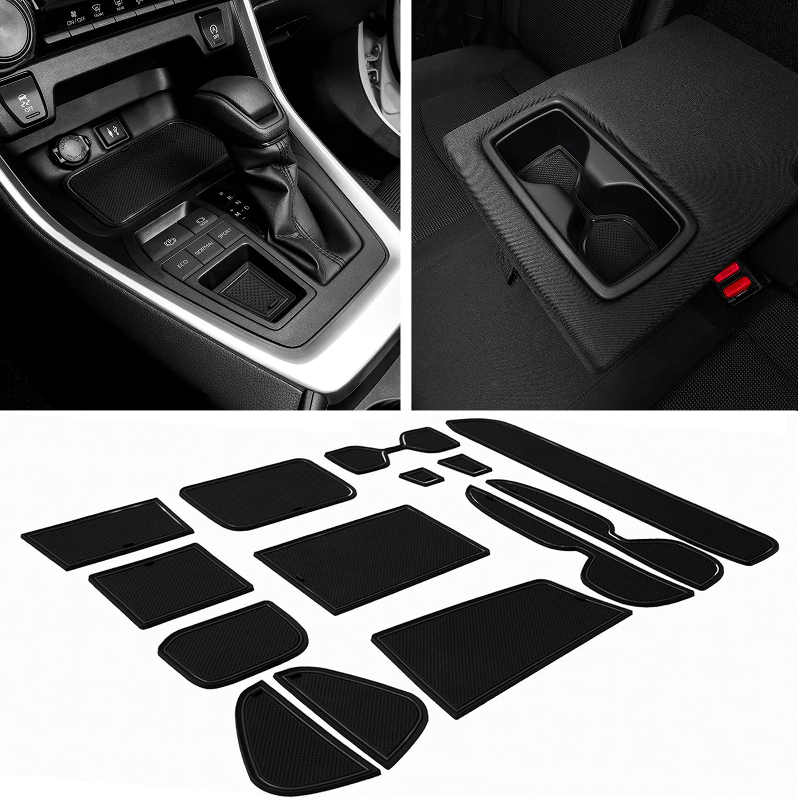 Jdmcar Liner Accessories Compatible With Toyota Rav4 2023 2022 2021 2020 2019, Custom Fit Cup Holder, Center Console, And Door Pockets Rubber Inserts Kit (Black Trim) - 15 Pc Set
