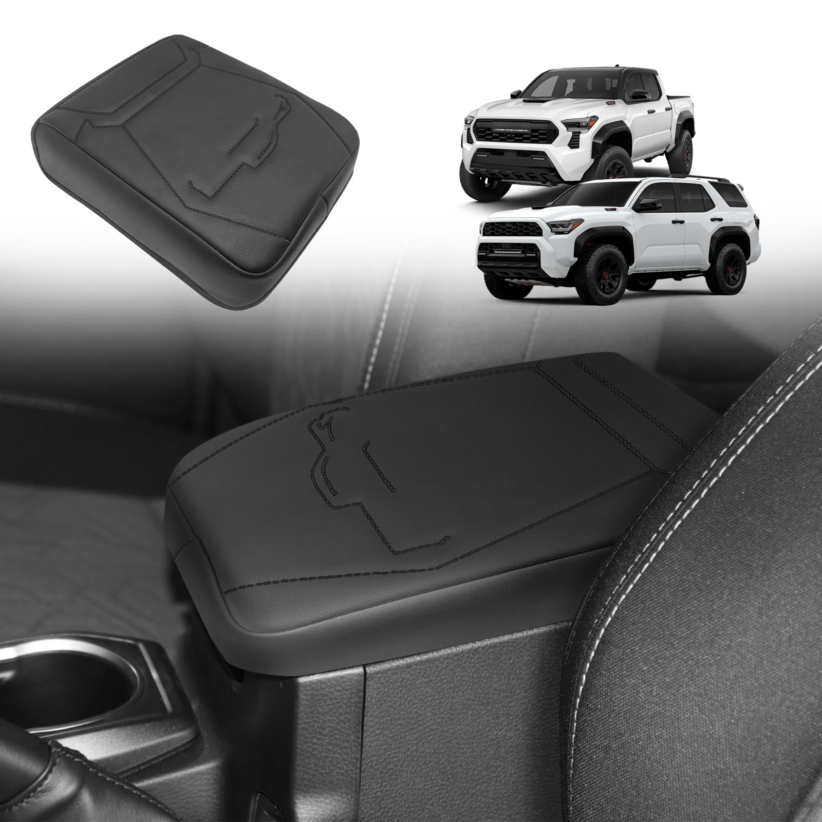 Muslogy Center Console Armrest Cover Compatible With 2024 Toyota Tacoma 2025+ 4Runner Accessories Armrest Lid Protector Vegan Le