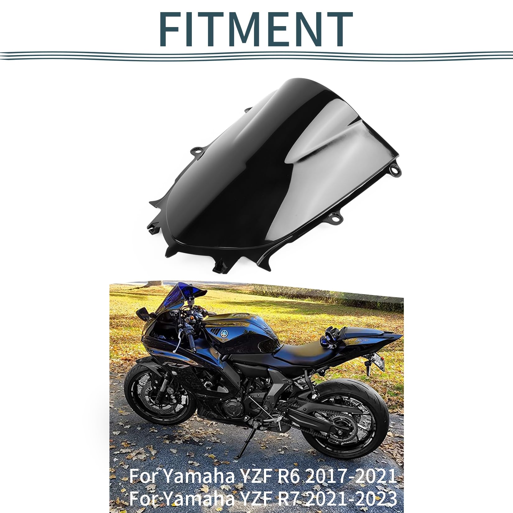 Motorcycle Windshield, Psler Front Windshield Windscreen For Yzf R6 600 2017-2023 And For R7 2021-2023, Black