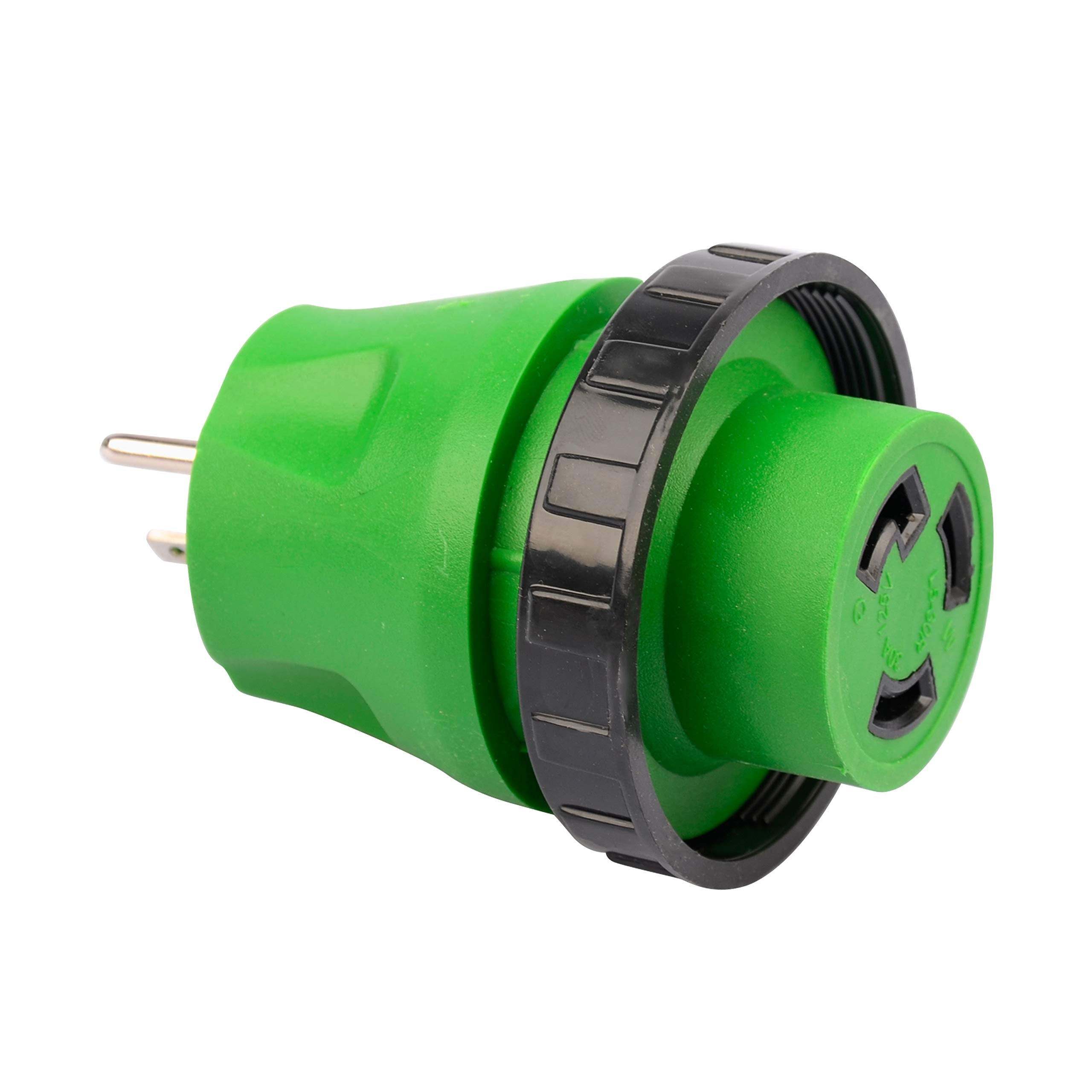 Rvguard 3 Prong 15 Amp To 30 Amp Rv Adapter Plug With Locking Connector, 5-15P To L5-30R 125 Volt Ac Camper Generator Adapter Electrical Converter Plug Green
