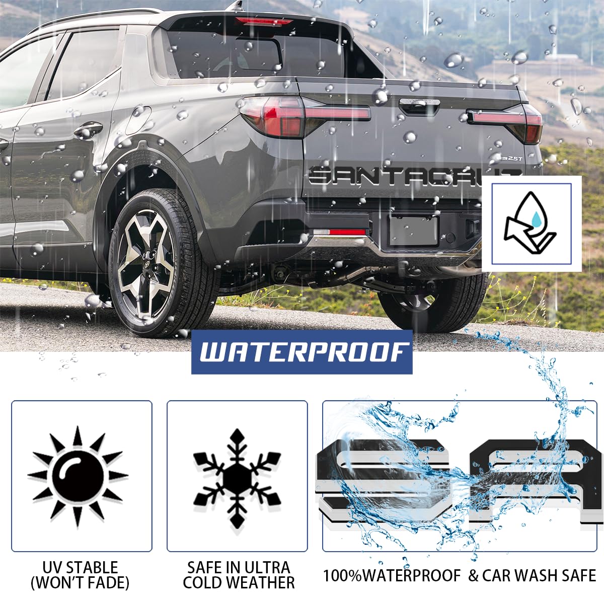 Tailgate Insert Letters Compatible For 2022 2023 2024 2025 Santa Cruz 4D Raised Tailgate Decal Letters (Double Layer Silver Edge