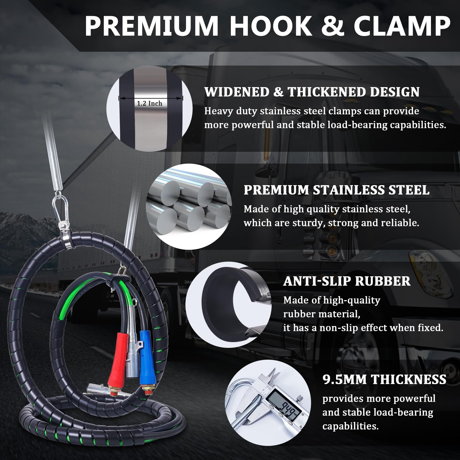 CheeMuii 12 FT Semi Truck Air Lines Kit - 3 in 1 ABS Hoses with Gladhands & Holder