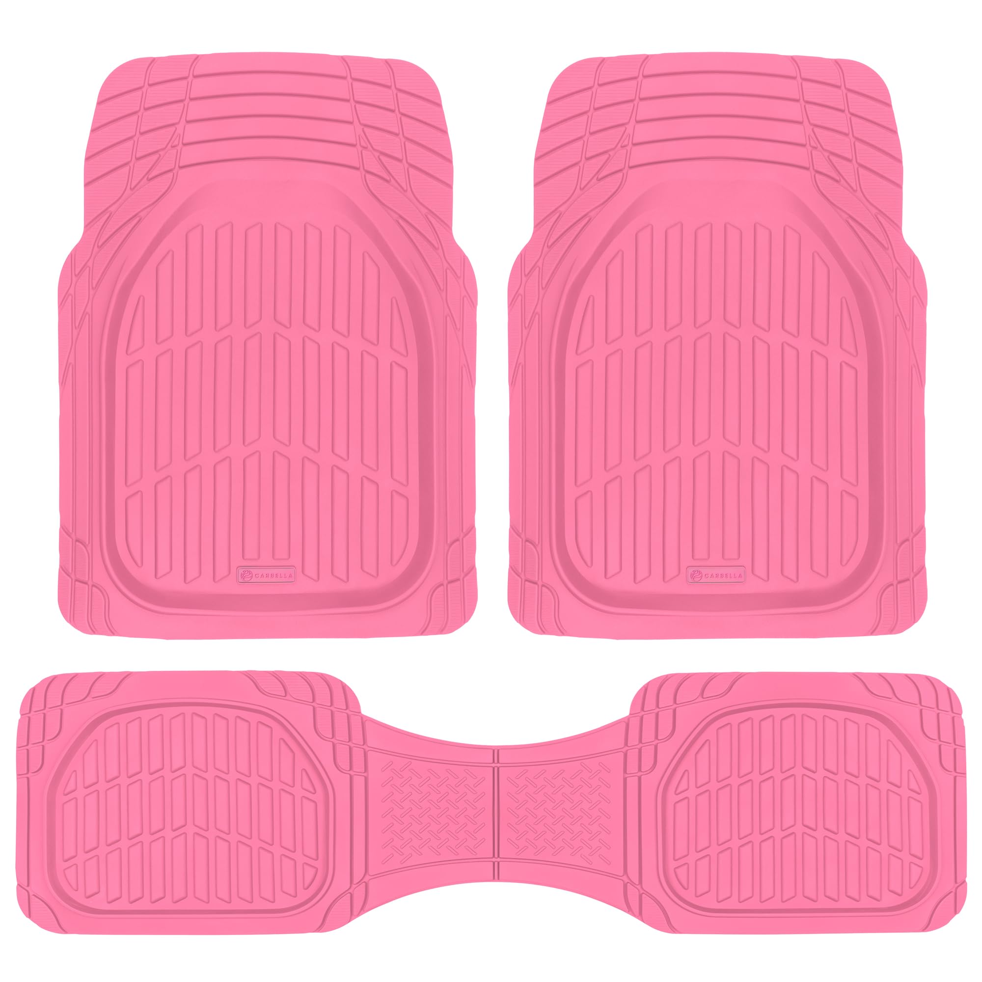 Carbella Rubber 4-Piece Pink Car Floor Mats - Universal Trim To Fit All Weather Pink Car Accessories - Girl Car Accessories For