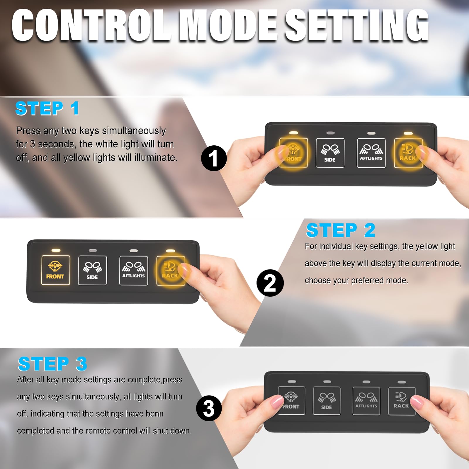 FLY KAN 4 Gang Multifunction Switch Panel, Wireless Remote Control Offroad Light Switch Panel Waterproof Universal Circuit IC Co