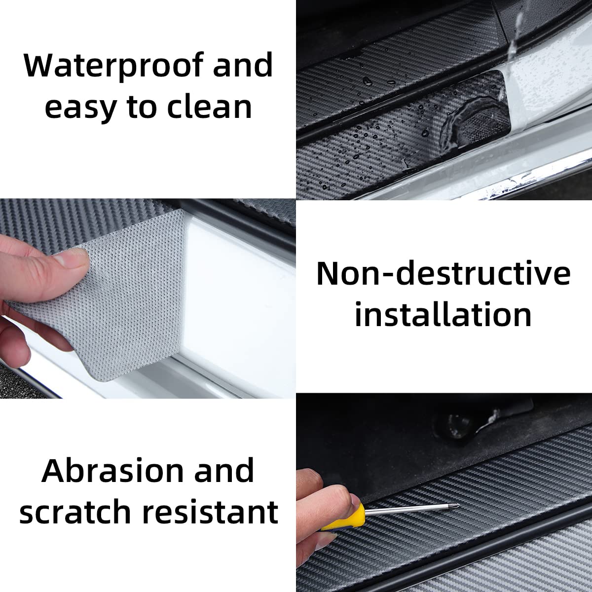 Ziciner Car Rear Bumper Protector Guard, Anti-Scratch Carbon Fiber Trunk Door Sill Protection Strip Sticker, Universal Vehicle T