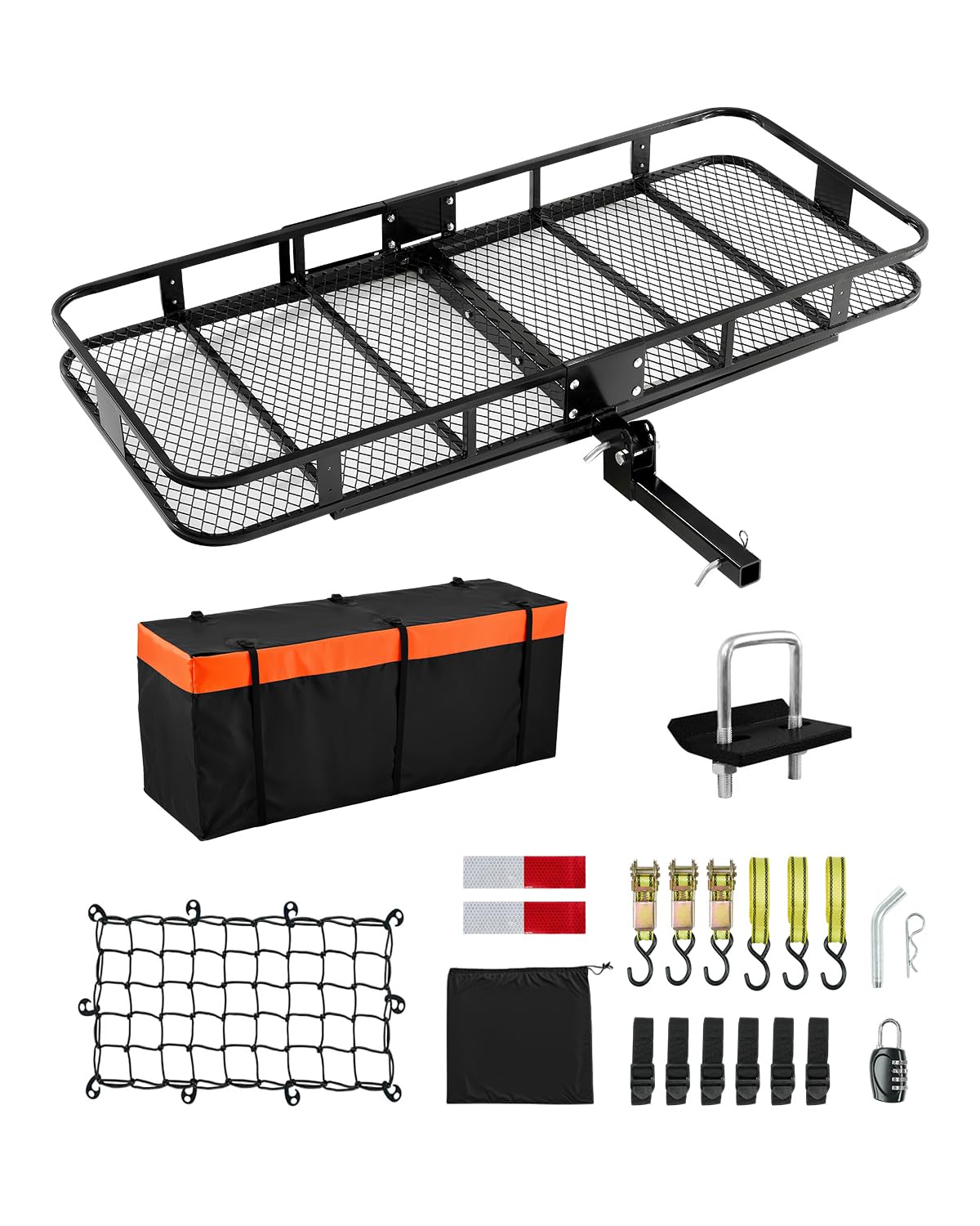 70'' x 30'' x 6'', Hitch Cargo Carrier, 500 lbs Capacity with Ratchet Straps & Cargo Bag, Folding Hitch Mount Cargo Carrier Bask