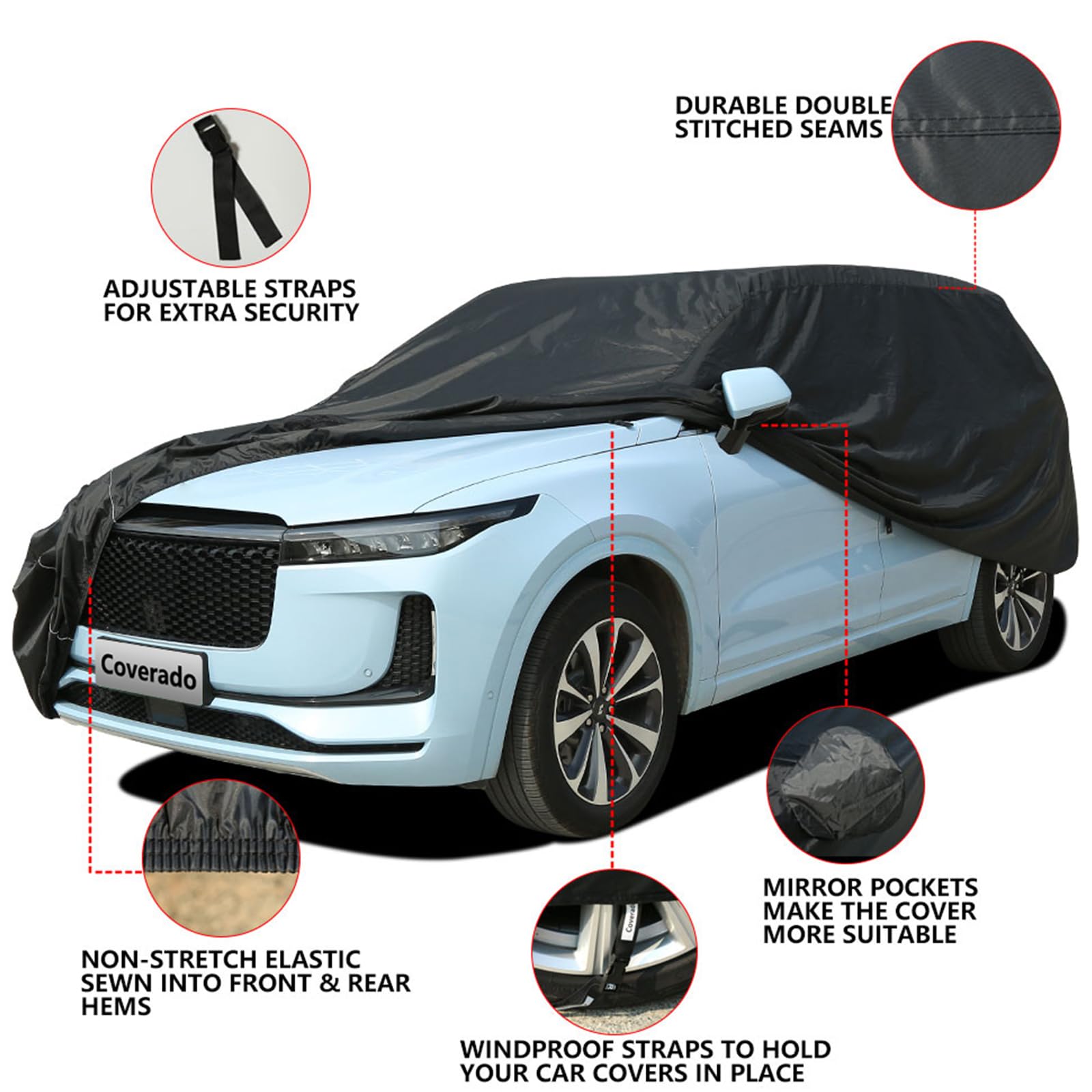 Car Cover Waterproof All Weather, Coverado Outdoor Suv Car Covers For Automobiles, Sun Uv Snow Wind Dust Protection, Upgrade Wat