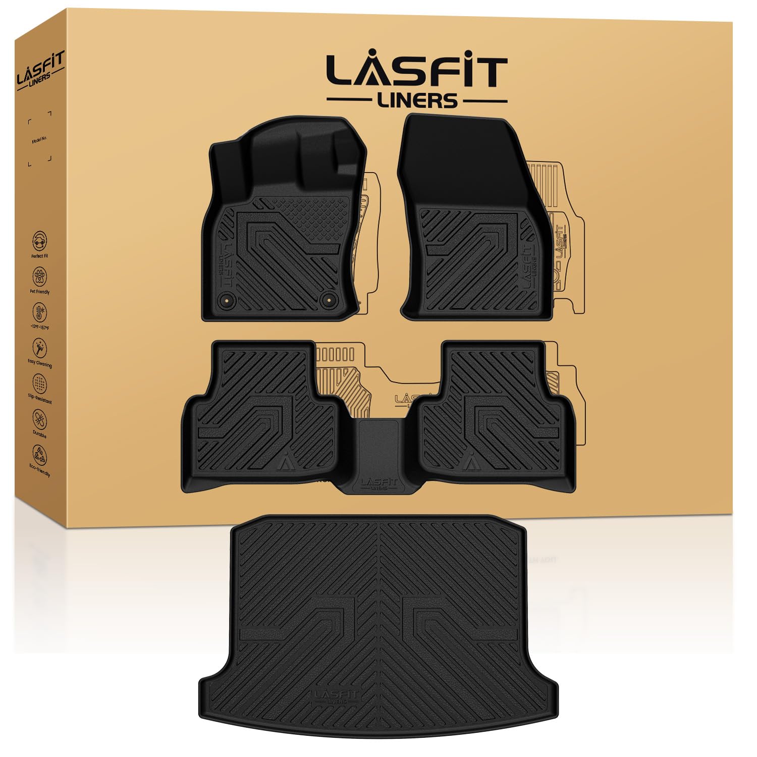 Lasfit Floor Mats & Cargo Mats For Volkswagen Taos 2025 2024 2023 2022 (Only Fit For Fwd Models), All Weather Tpe Custom Fit Flo
