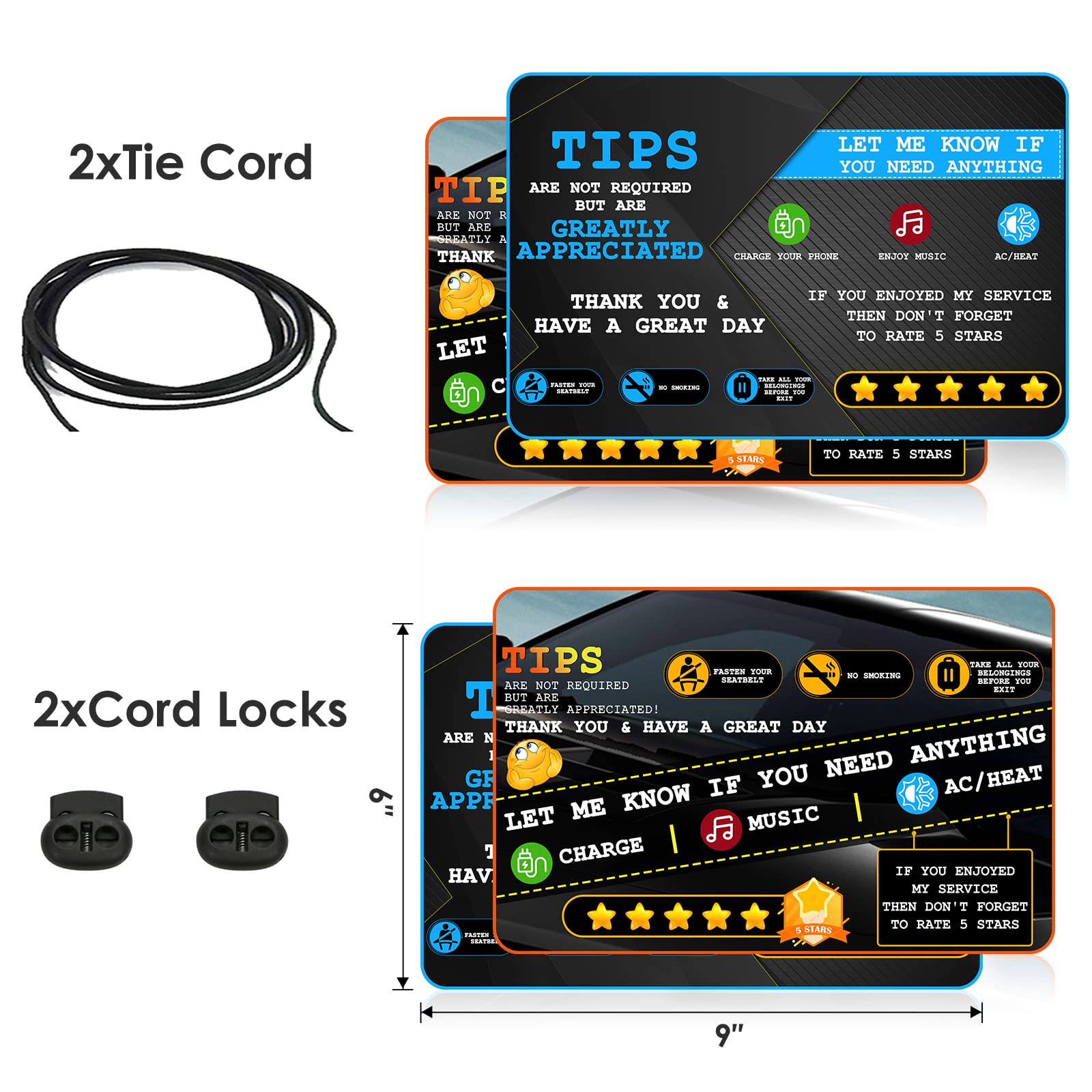 Aolamegs Rideshare Accessories Rating 5 Starstippingtips Sign Perfect Accessory For Taxi Rating Appreciation Signs 9 * 6'' (2 Pa