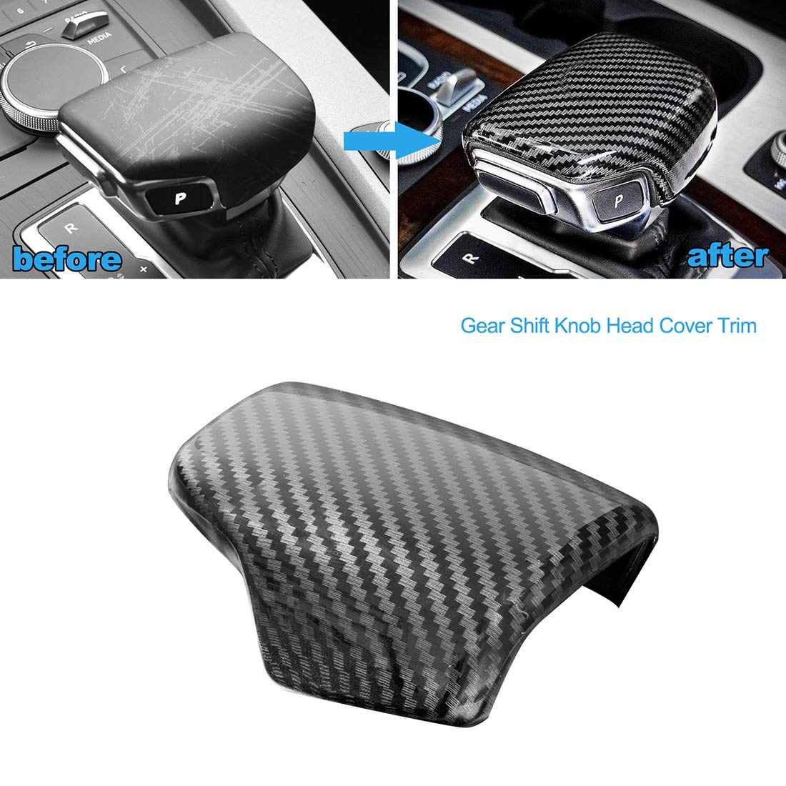 Jinzhao Sport Style Carbon Fiber Print Gear Shift Knob Cover Trim Replacement For Au-Di A4 S4 2017-2023 /A4 Allroad 2017-2022/ A5 S5 2017-2023/ Q5 2017-2023/Sq5 2018-2023/ Q7 2017-2019/