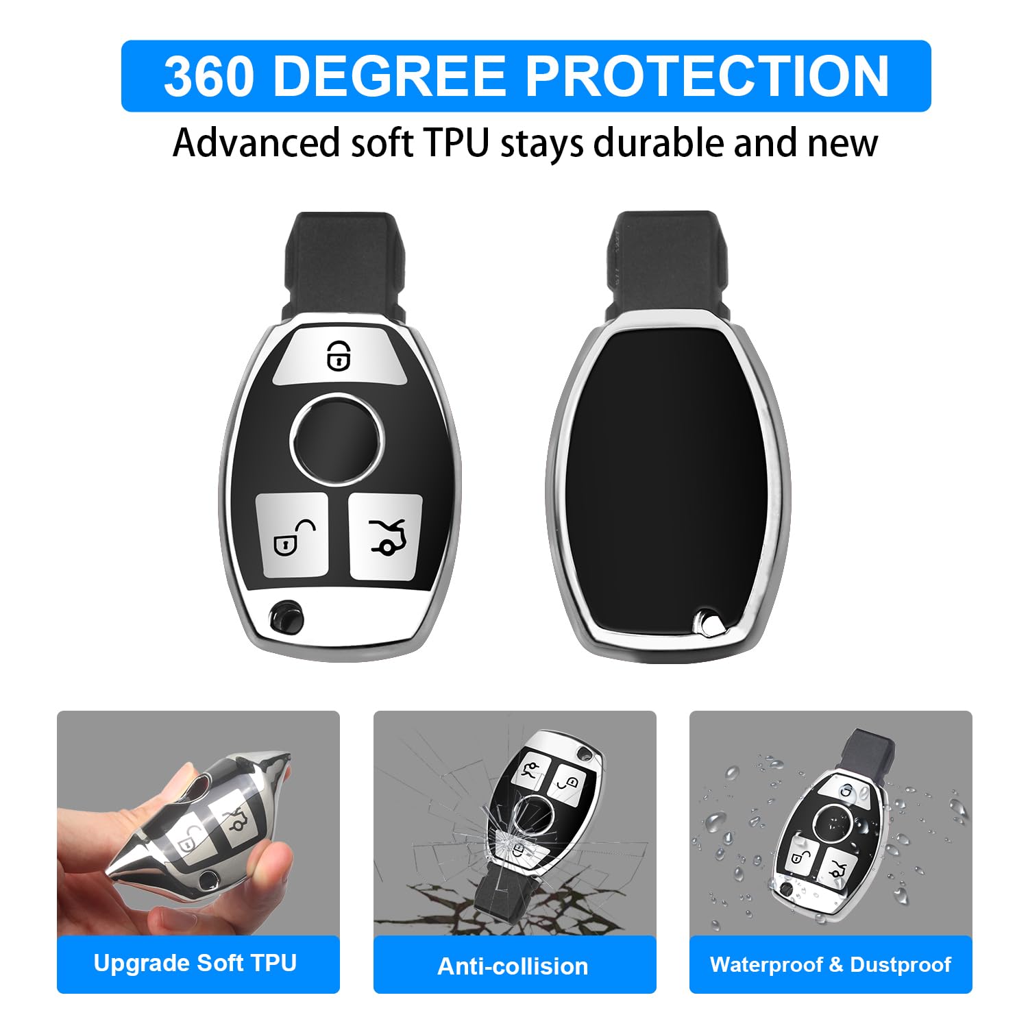 Qbuc For Mercedes Benz Key Fob Cover With Keychain,Compatible With Mercedes-Benz A B C E G R S M Class Cla Clk Amg Cls Gla Glc G