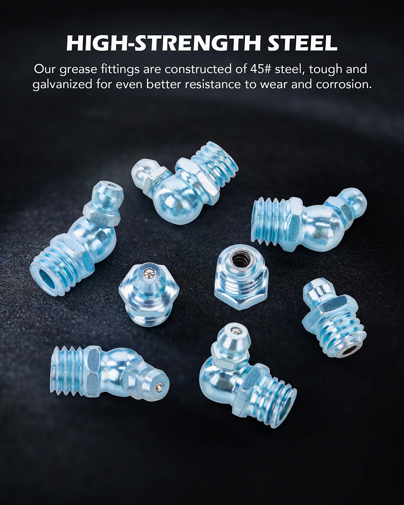 Zelcan 230Pc Sae & Metric Grease Fittings Kit Hydraulic Grease Zerk Assortment: 1/4'' 1/8'' M6 M10 Straight 45 90 Degree Zerks G