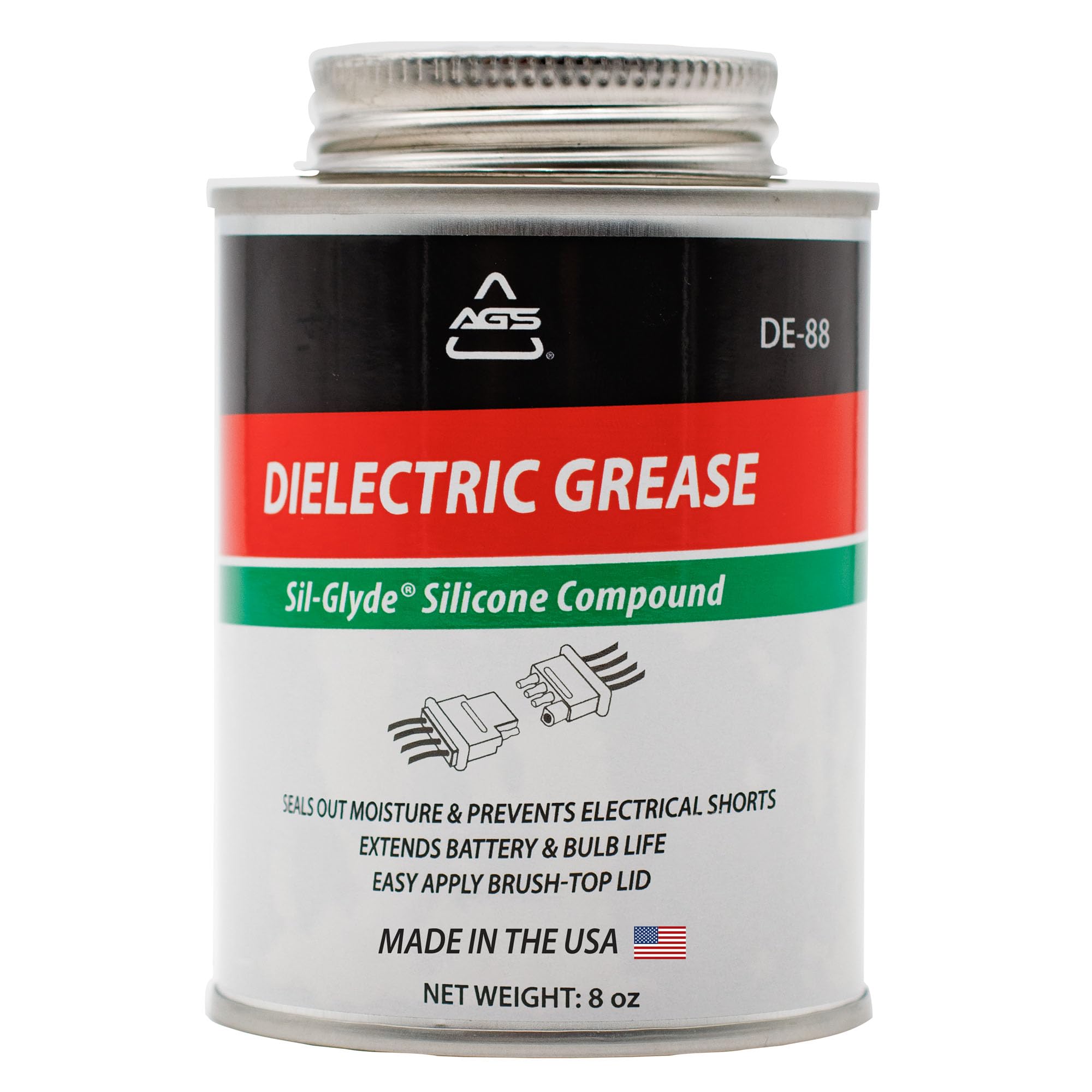 Ags Automotive Solutions Brush Top Can Dielectric Silicone Grease Compound For All Electrical Components And Connectors, 8 Oz, P