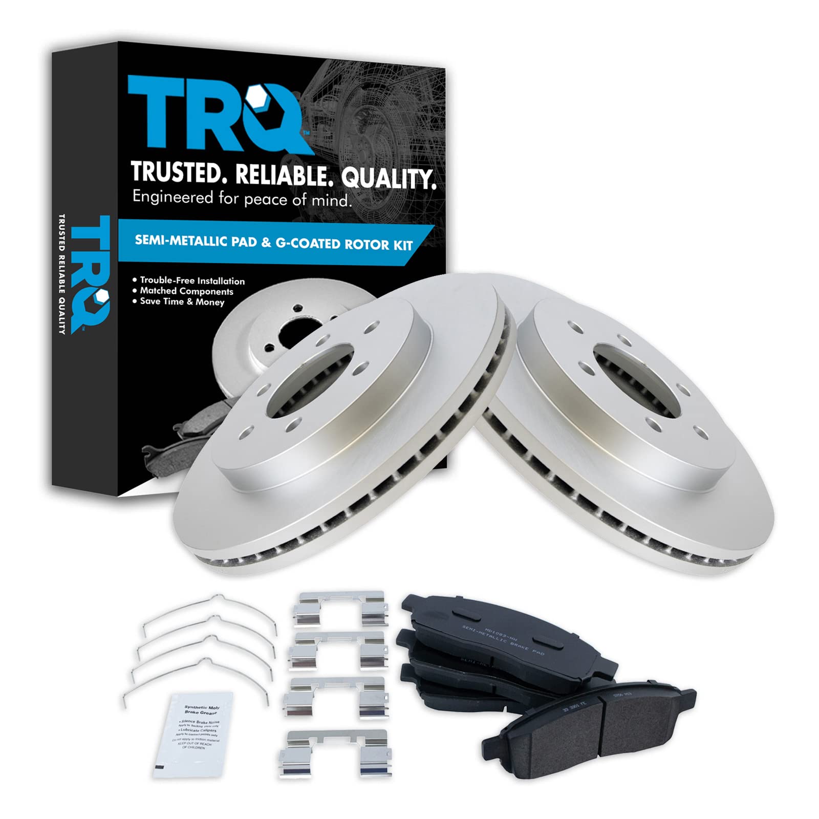 Trq Front Brake Pad & Rotor Kit Premium G-Coated Semi-Metallic Compatible With 2004-2008 Ford F-150 2006-2008 Lincoln Mark Lt