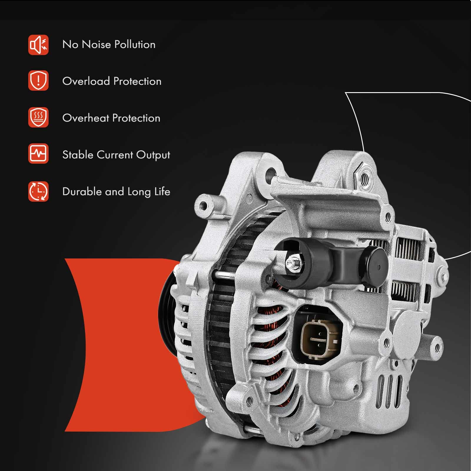 A-Premium Alternator Compatible With Honda Civic 2006 2007 2008 2009 2010 2011 L4 1.8L, 80A 12V Cw 7-Groove Pulley, Replace# 31100Rnaa01, 31100Rnaa012M2