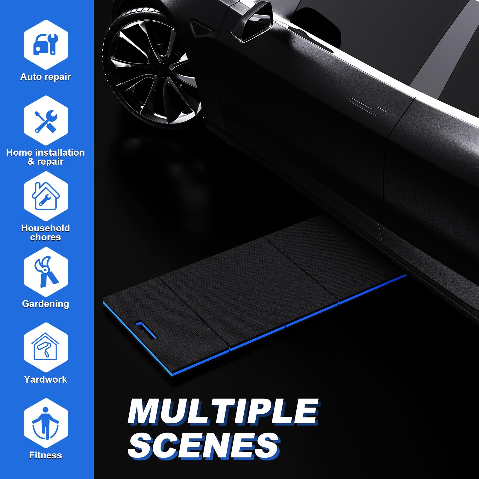 SKYJDM Thick Mechanic Mat, Foldable EVA Mat with Magnetic Tool Compartments, Waterproof Mechanic Kneeling Pad with Handle for Ga