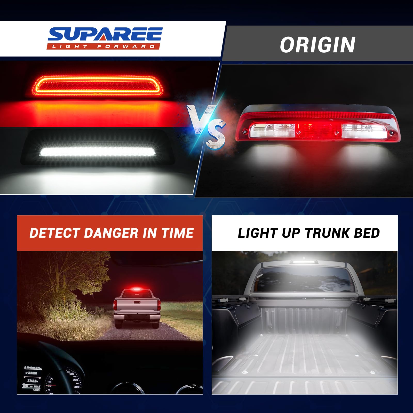 SUPAREE LED Third Brake Light Assembly for 2007-2020 Tundra, Smoked Lens, Roof Cargo Light, Red High Mount Lamp, Model CL1308, Black
