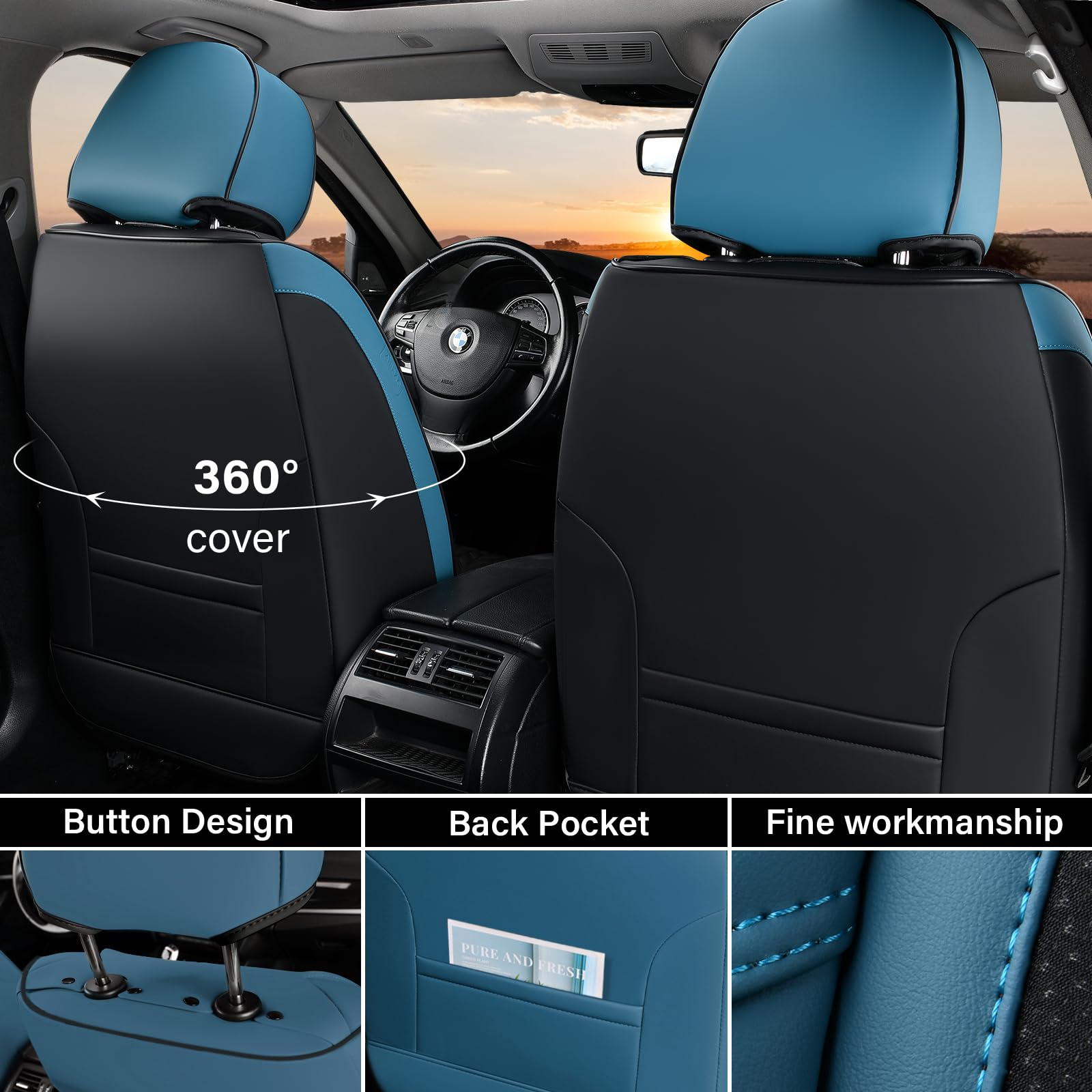 Coverado Seat Covers Full Set, 5 Seats Breathable Faux Leather Seat Covers For Cars, Car Seat Cover Winter, Car Seat Protector C